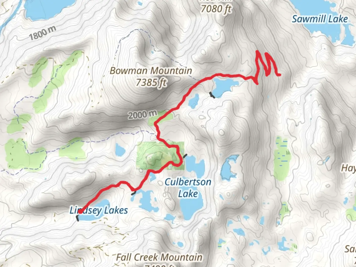 An image depicting the trail Lindsey Lakes and Rock Lake and its surrounding area.