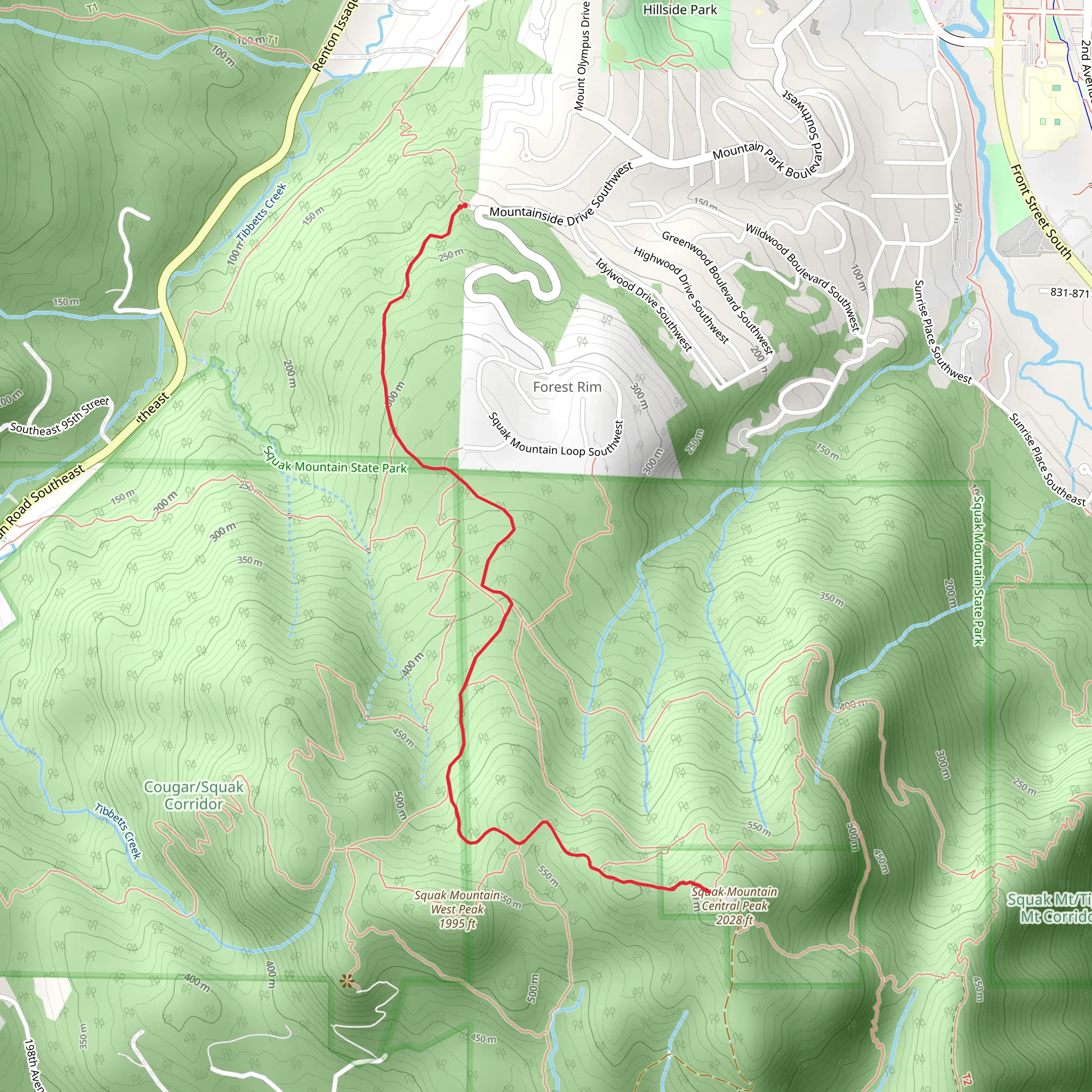 Squak Mountain Central Peak via Bullitt Fireplace Trail mobile static map