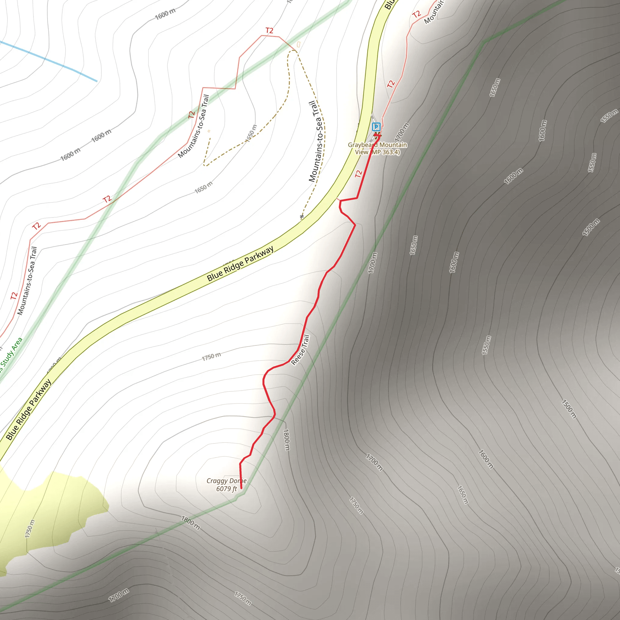 Craggy Dome via Reese Trail mobile static map
