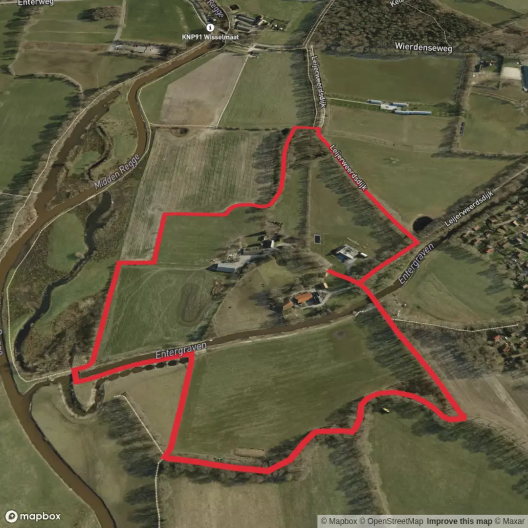 An image depicting the trail Reggepad and Leijerweerdsdijk Loop and its surrounding area.