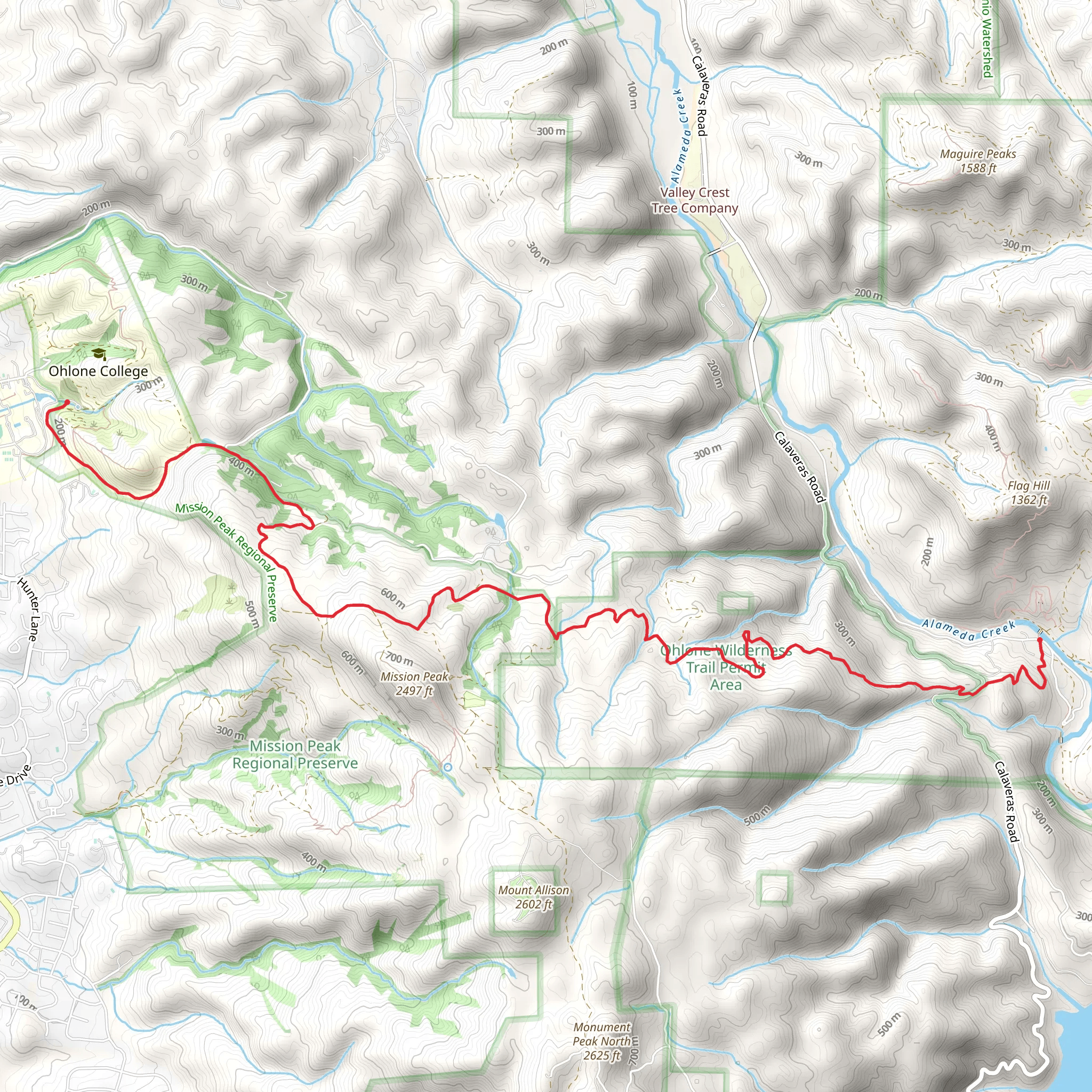 Ohlone Wilderness and Peak Trail mobile static map