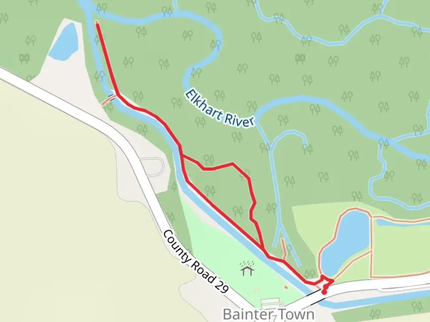 An image depicting the trail Elkhart River - Baintertown Park Loop and its surrounding area.