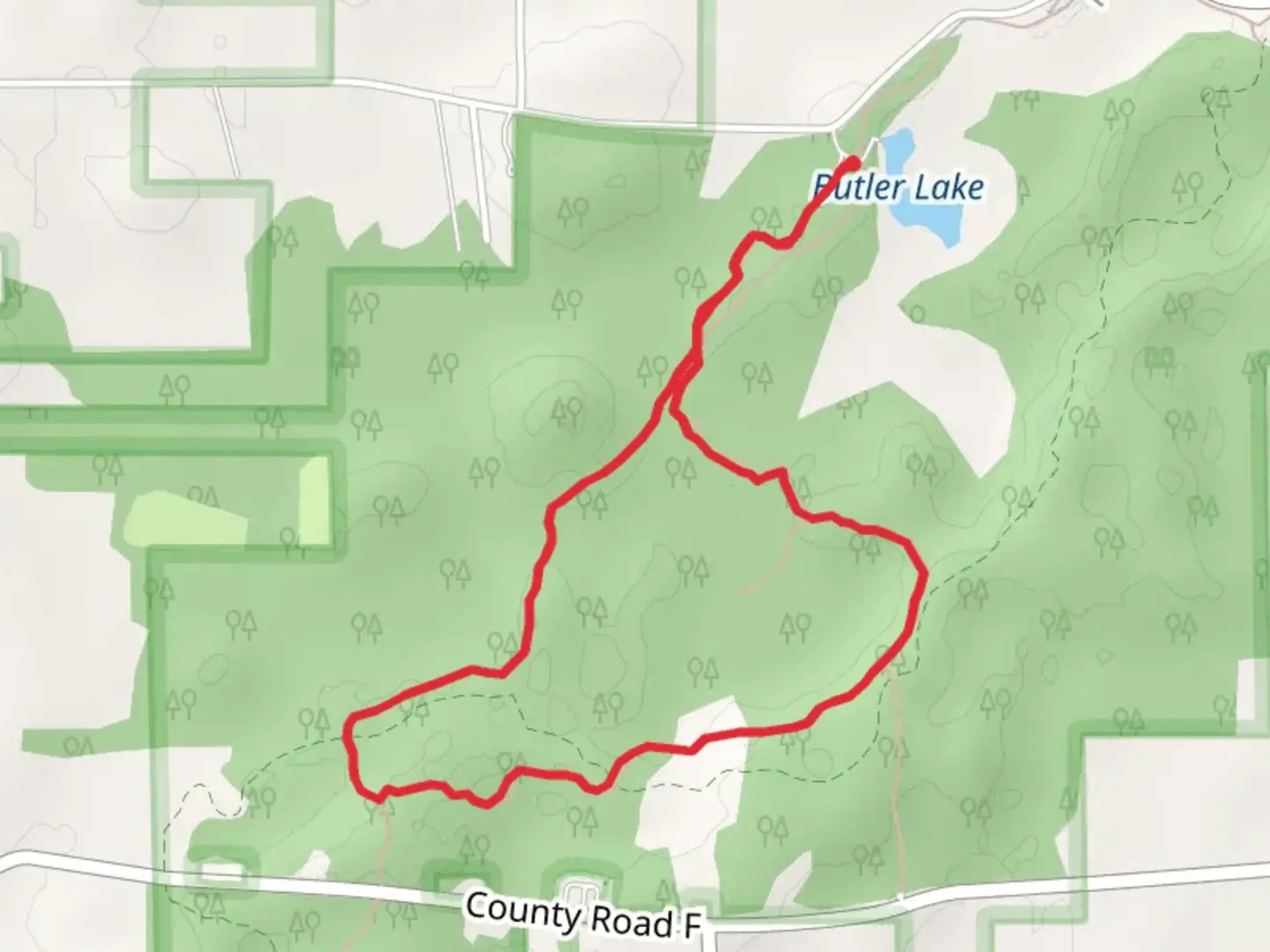 An image depicting the trail Butler Lake Loop and its surrounding area.