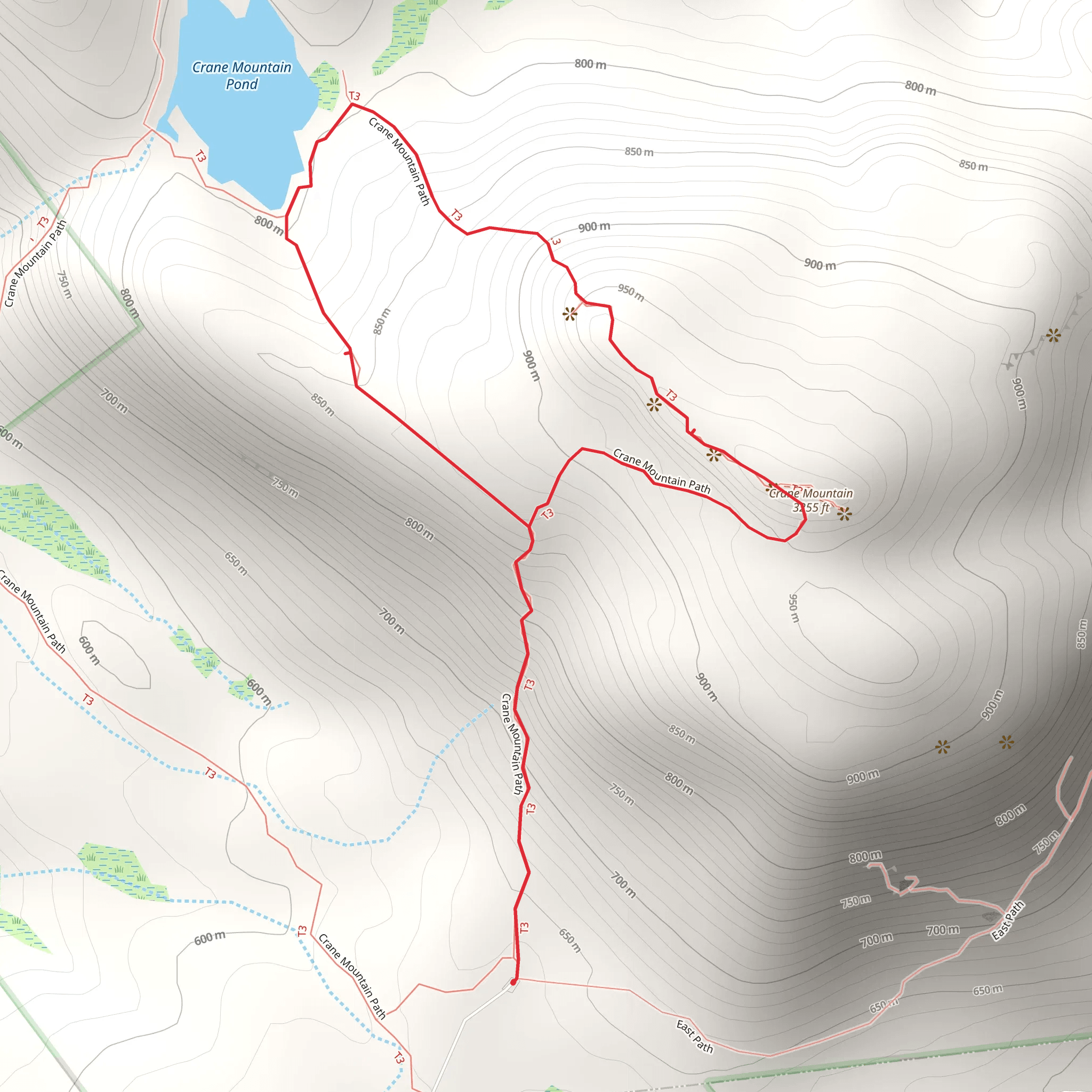 Crane Mountain and Crane Mountain Pond Loop via Ski Hi Road mobile static map