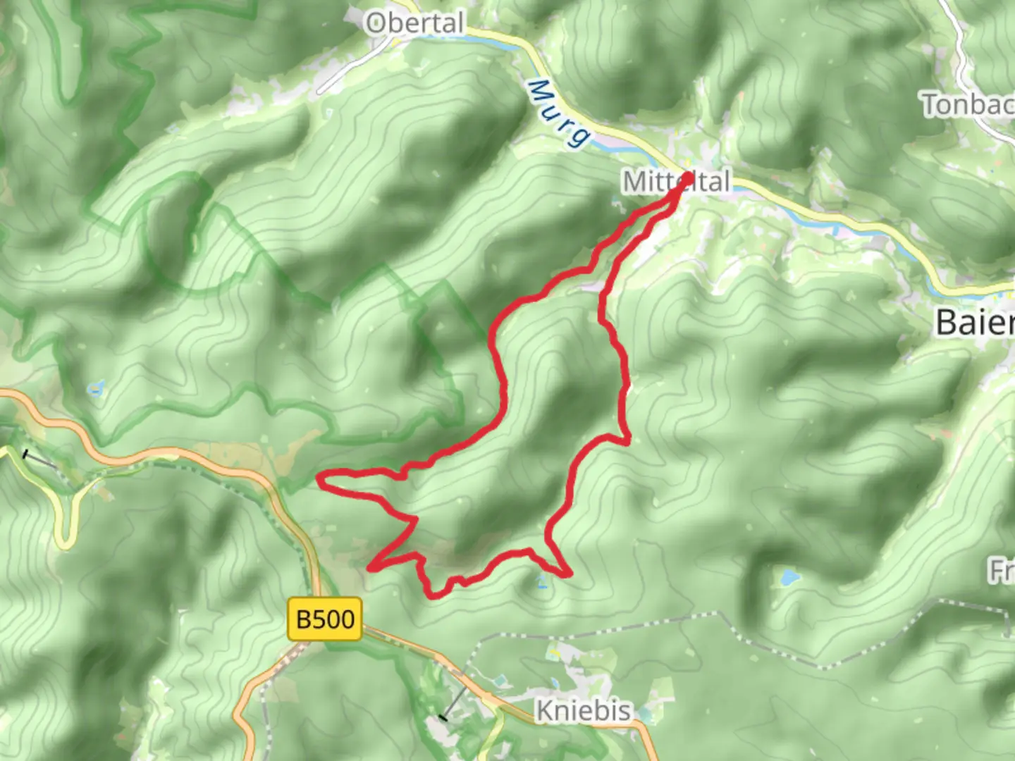 An image depicting the trail Mitteltal Loop via Tannschachen and its surrounding area.