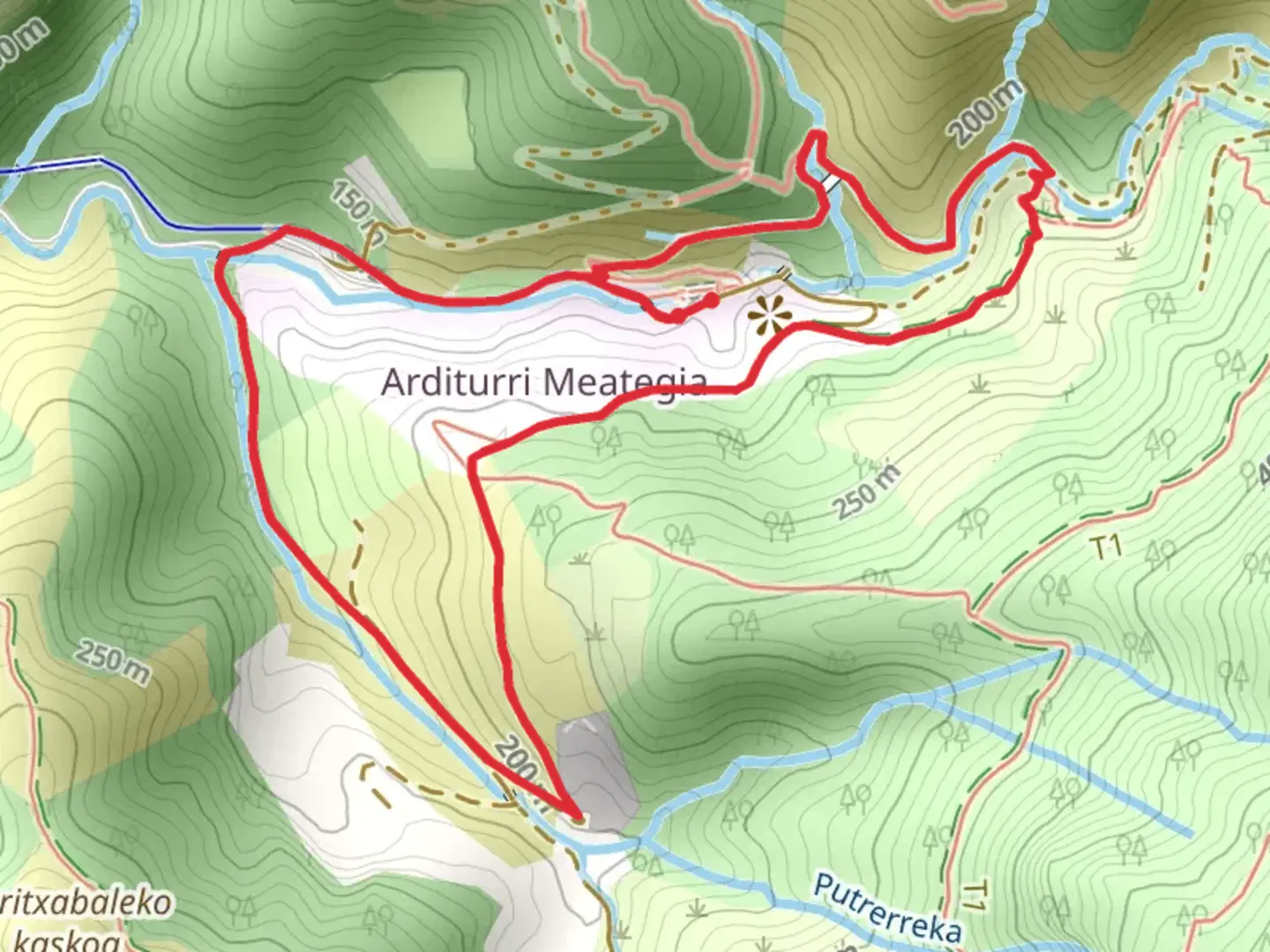 An image depicting the trail Return to Arditurri SL GI 1007 and its surrounding area.
