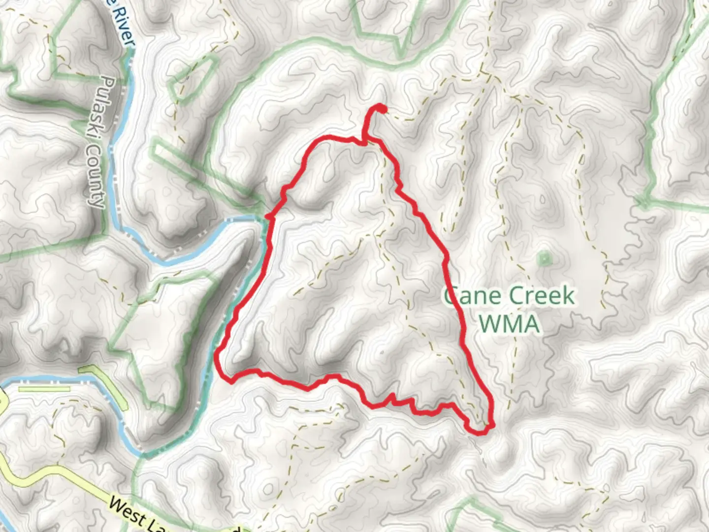An image depicting the trail Rockcastle-Narrows Loop and its surrounding area.