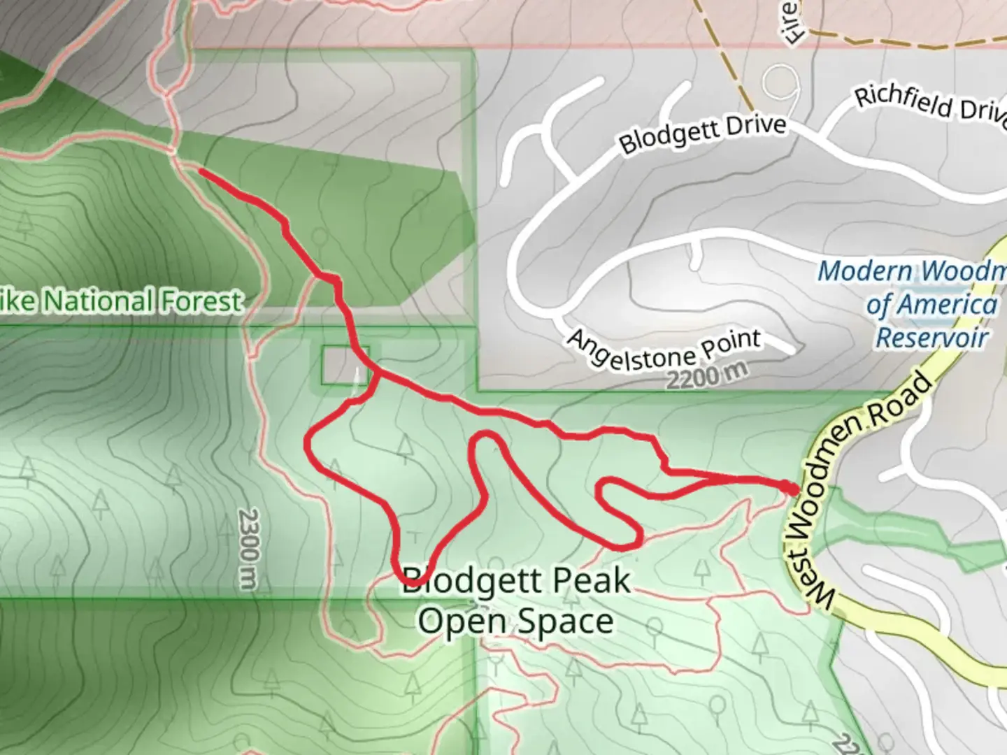 An image depicting the trail Blodgett Peak Open Space Loop and its surrounding area.