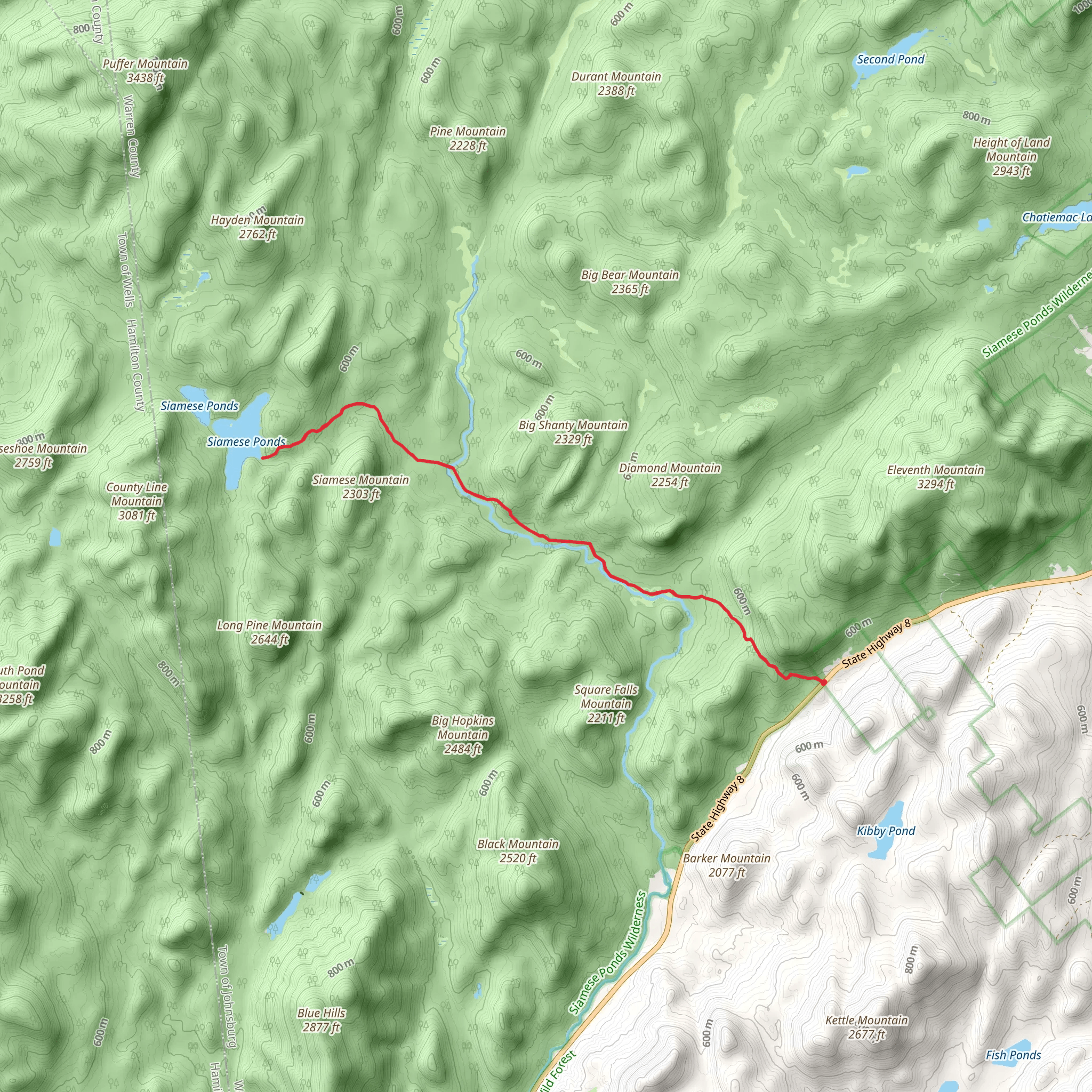 Siamese Ponds via East Branch Sacandaga River mobile static map