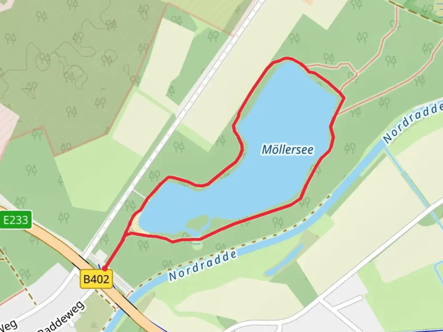 An image depicting the trail Möllersee Loop and its surrounding area.