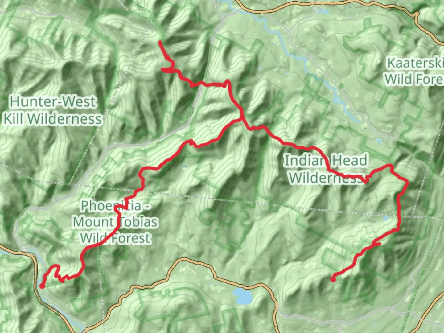 An image depicting the trail Tremper, Hunter and Overlook Mountain via Phoenicia Trail and its surrounding area.