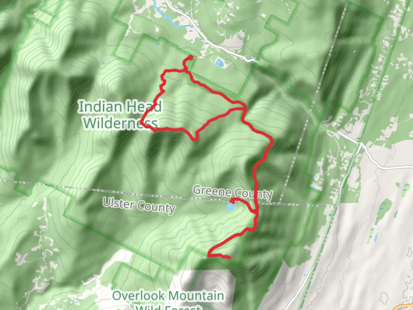 An image depicting the trail Echo Lake and Overlook Mountain via Devil's Path Loop and its surrounding area.
