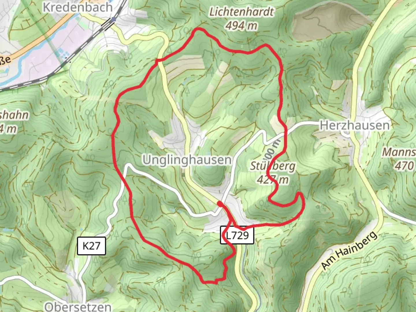 An image depicting the trail Onkelkueser Themen Rundweg and its surrounding area.