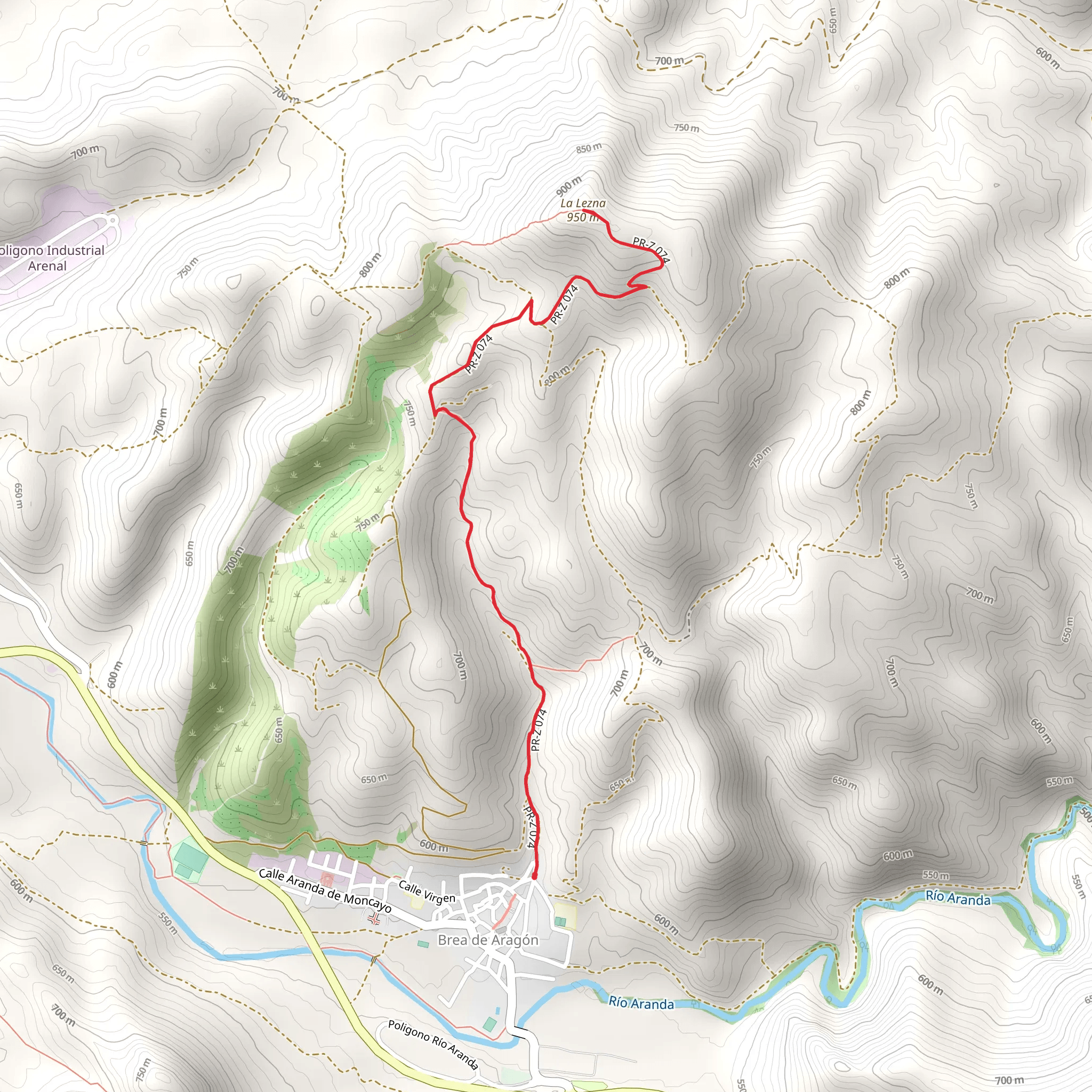 Trail from Brea de Aragón to La Lezna Peak PR Z 74 mobile static map