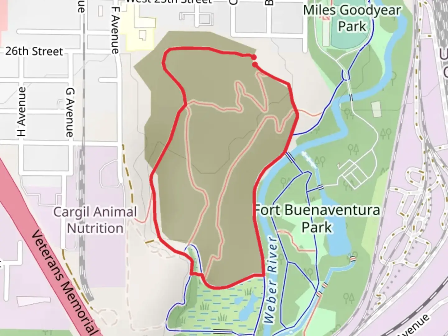 An image depicting the trail Weber River Greenbelt and Parkway Loop and its surrounding area.