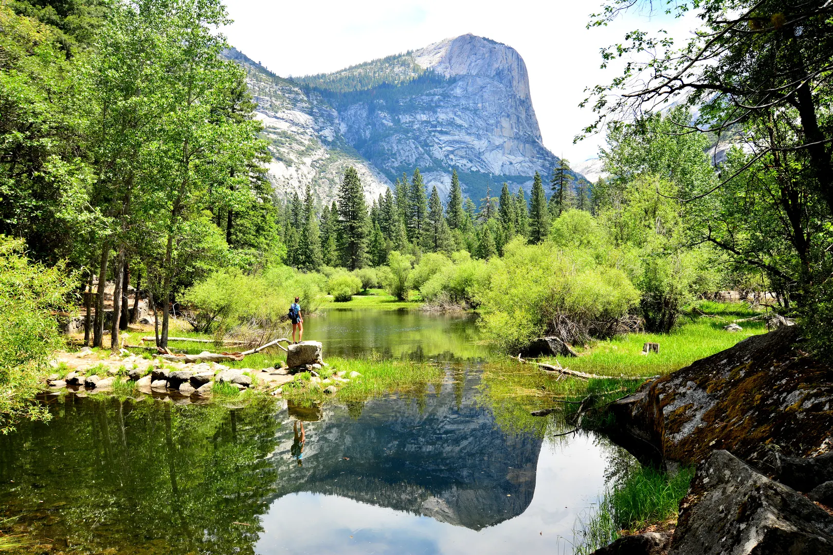 An image depicting the trail Lower Mirror Lake and its surrounding area.