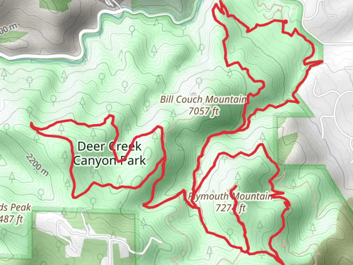 An image depicting the trail Meadowlark, Red Mesa and Plymouth Mountain Loop Trail and its surrounding area.