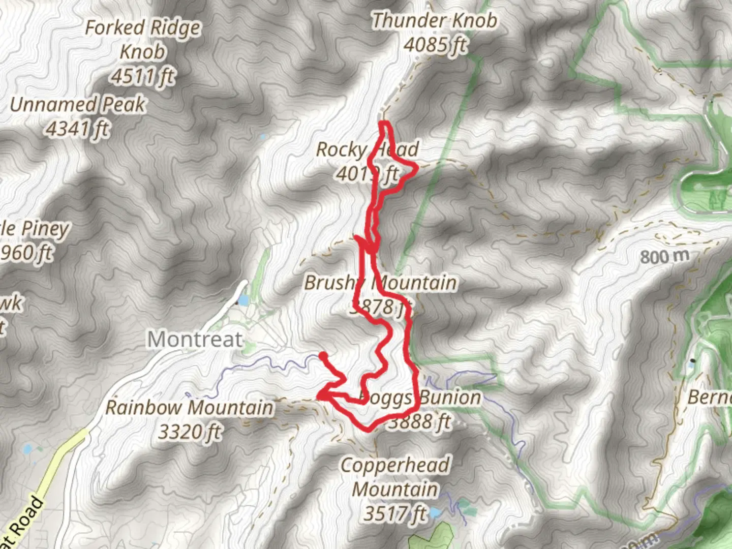An image depicting the trail Lookout Mountain, Buck Gap, Sourwood Gap and East Ridge Loop Trail and its surrounding area.