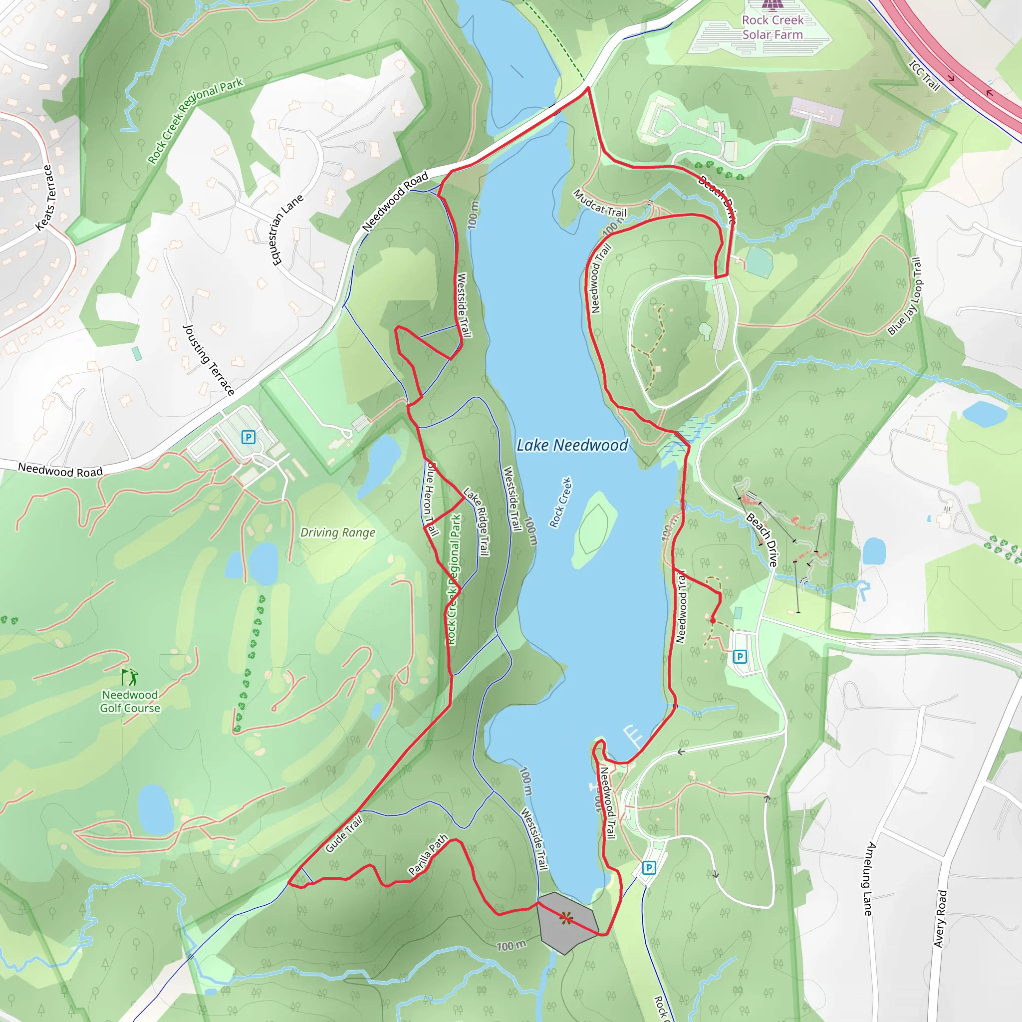 Lake Needwood via Needwood Trail, Parilla Path and Dogwood Run mobile static map