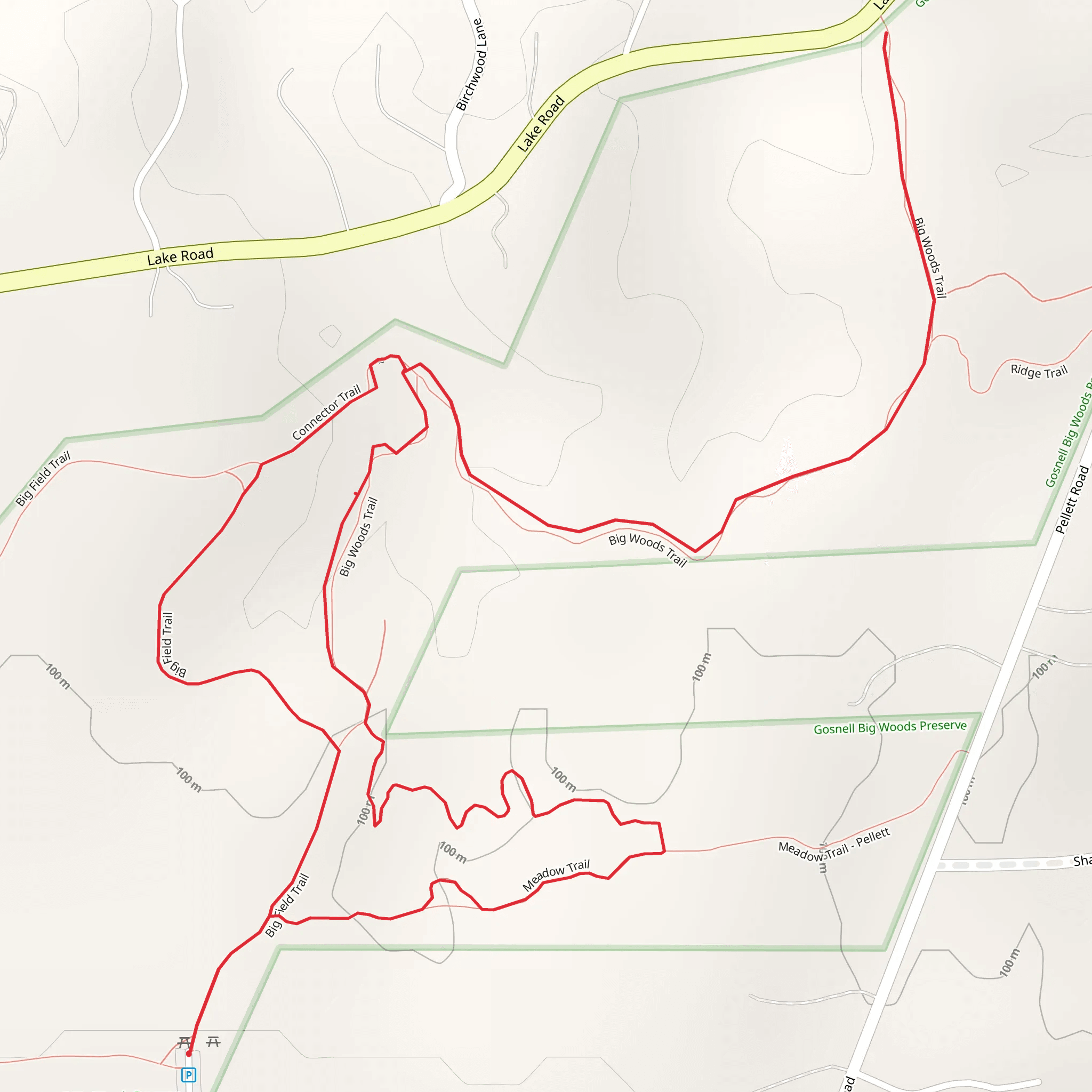 Big Wood Trail and Big Fields Trail Loop mobile static map