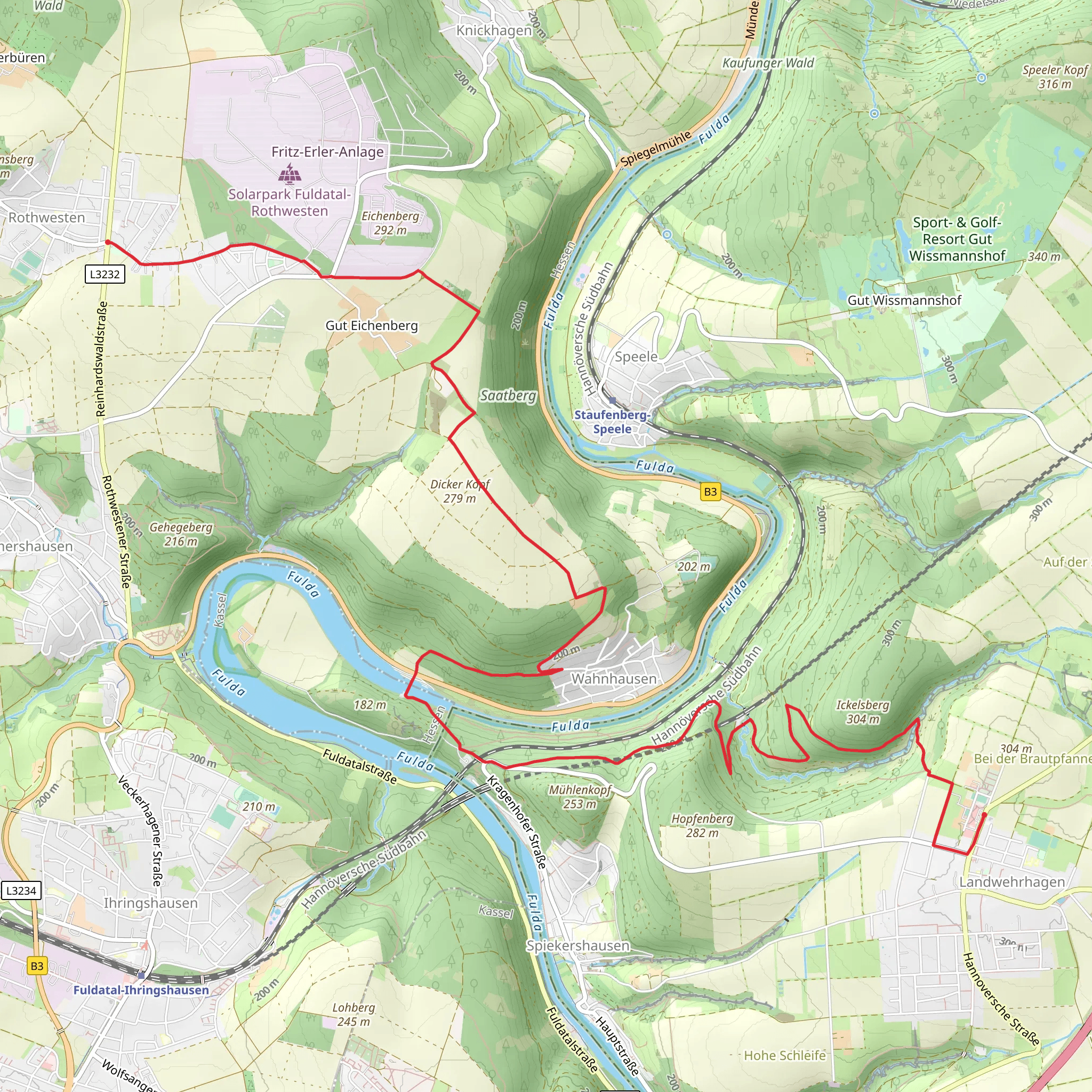 Rothwesten to Landwehrhagen via Hasenpfad mobile static map