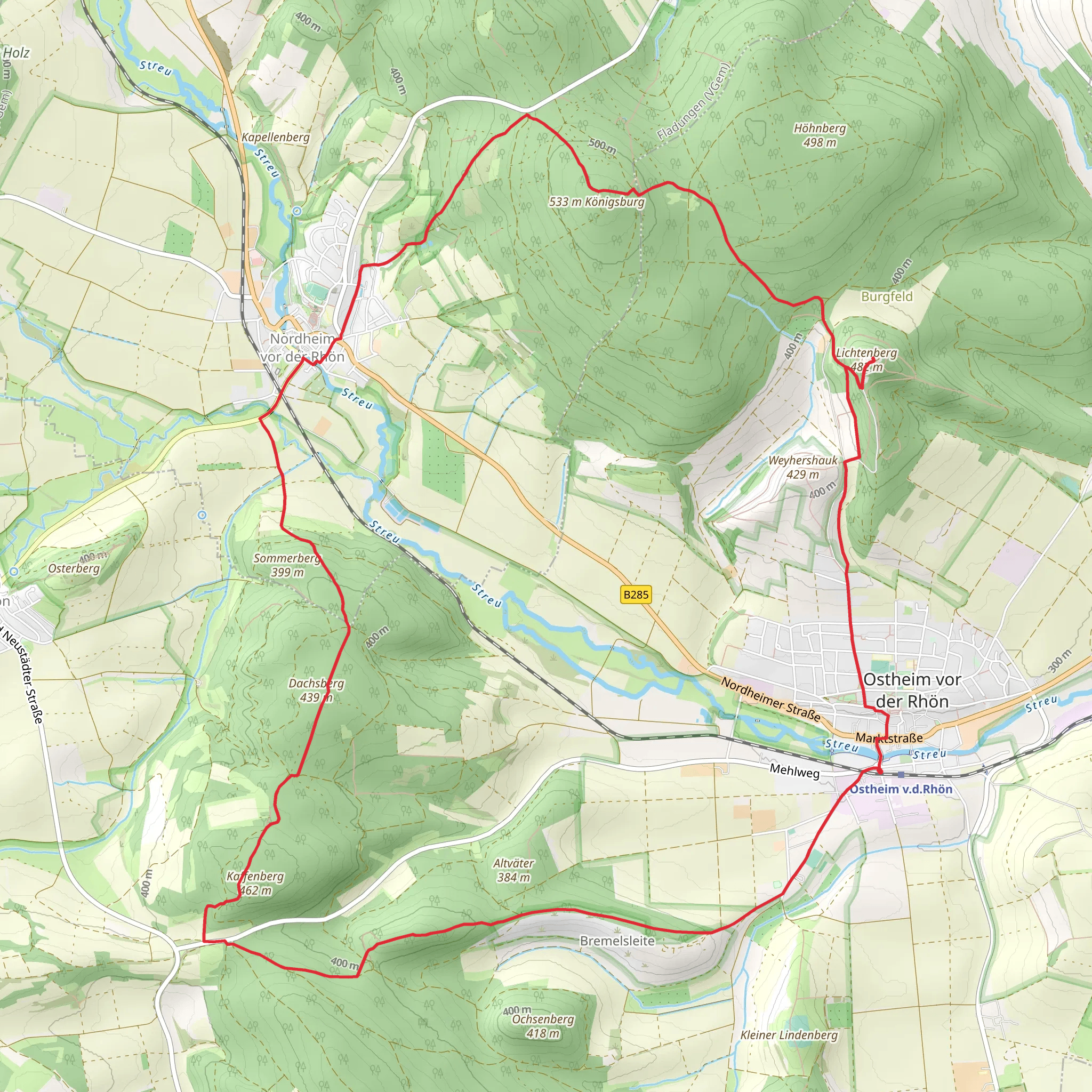 Ostheim voor der Rhon Loop via Konigsburg mobile static map