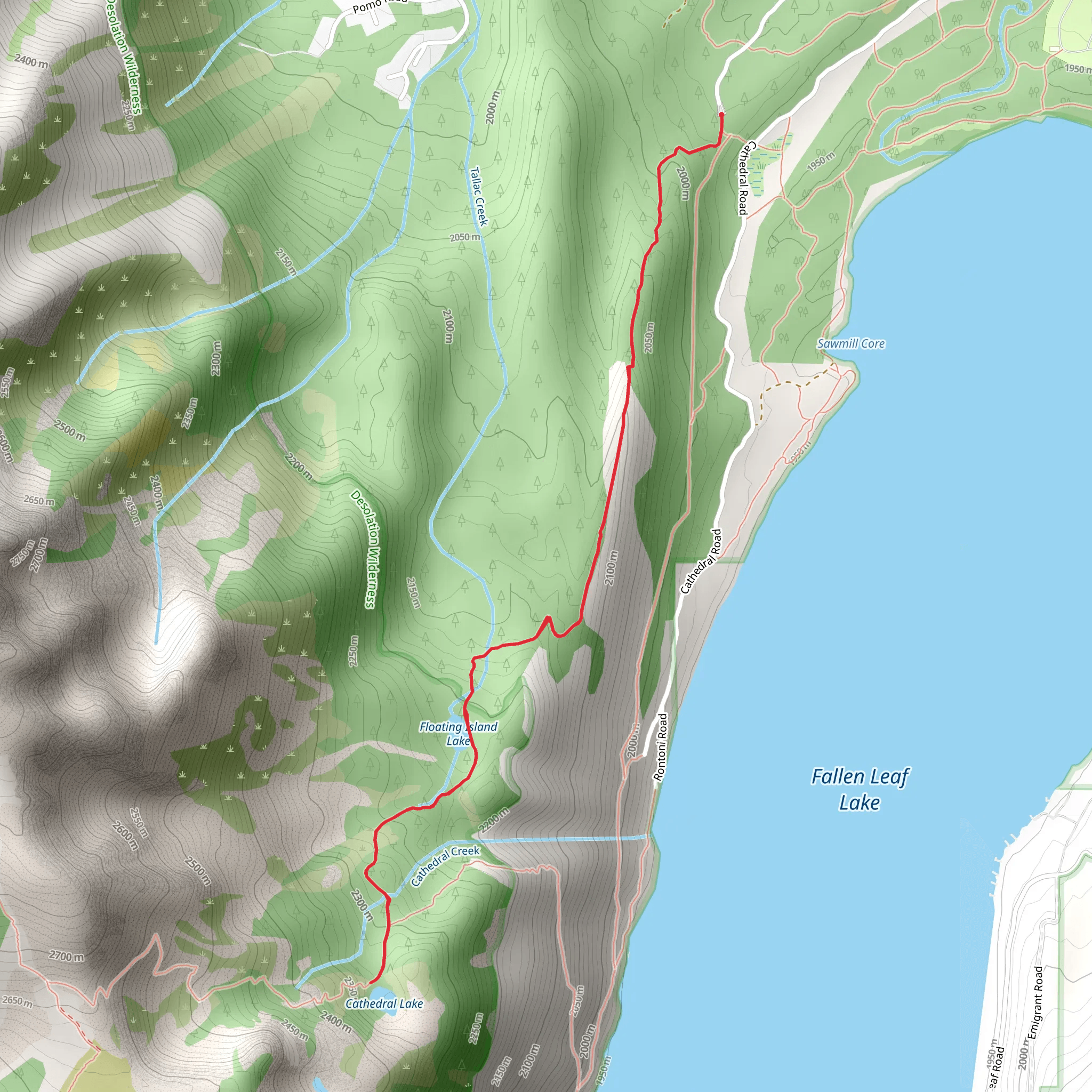 Cathedral Lake and Floating Island Lake via Mount Tallac Trail mobile static map
