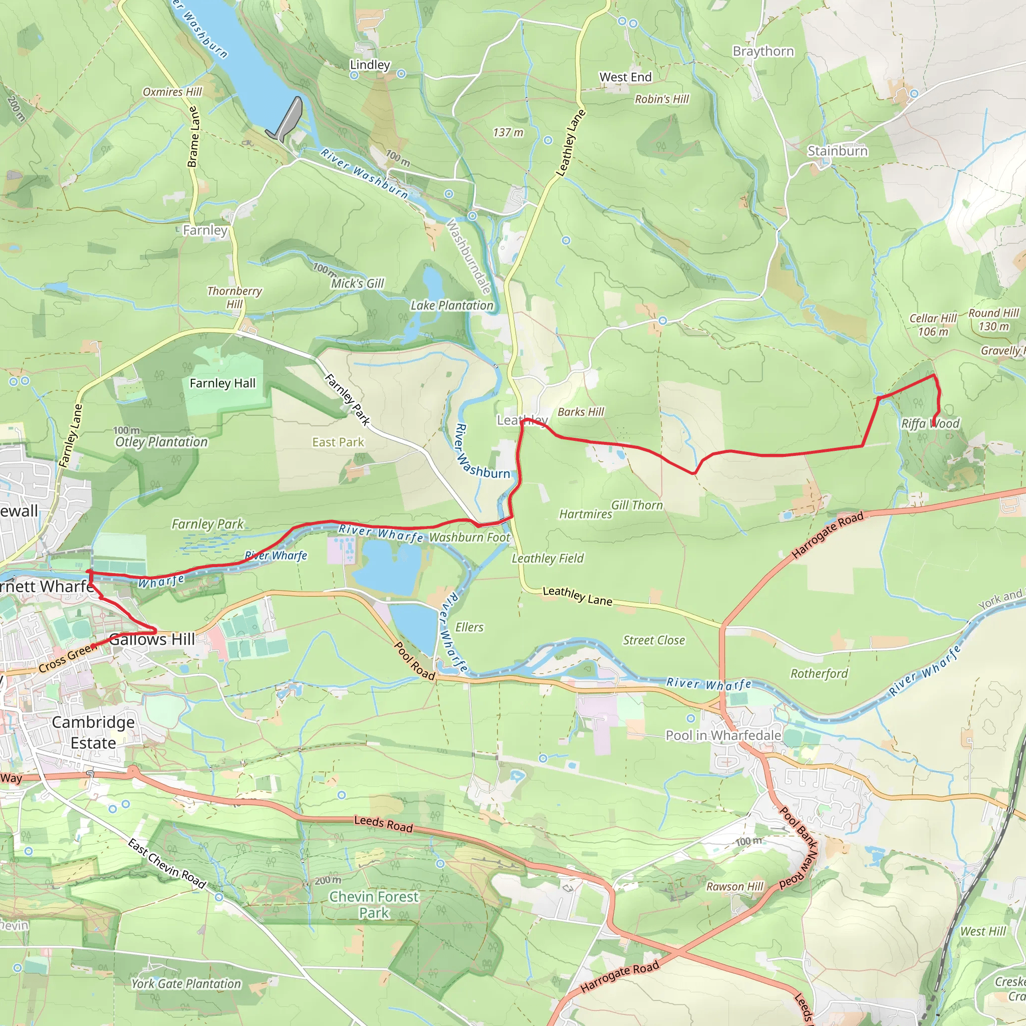 River Wharfe to Riffa Wood Walk mobile static map