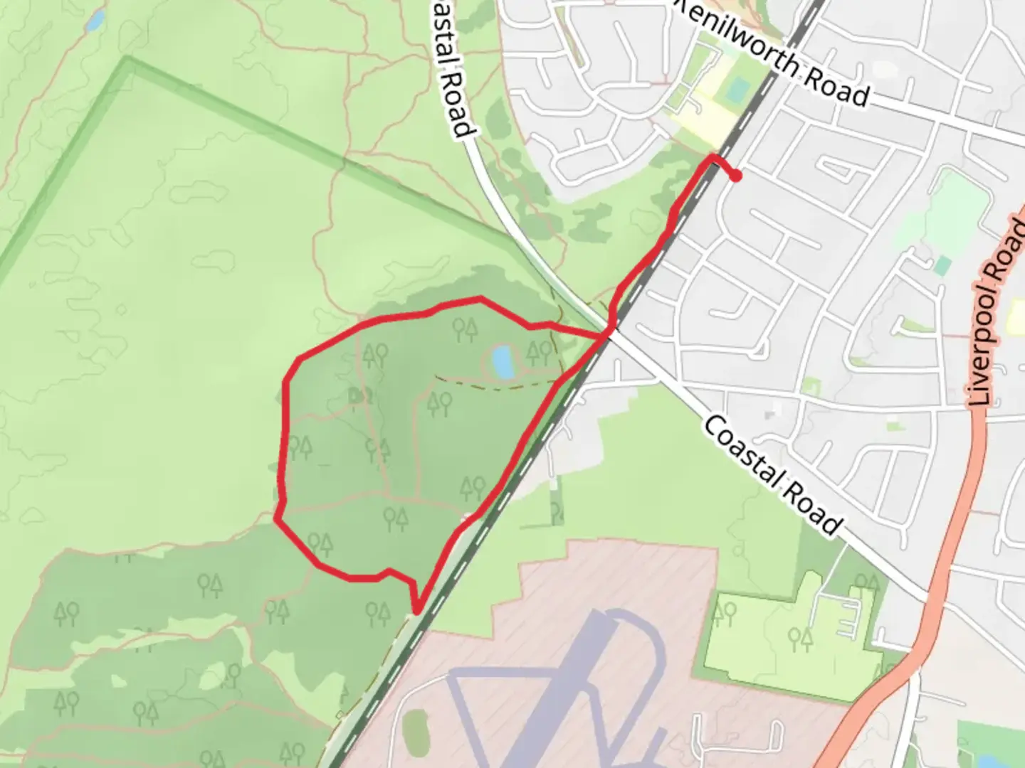 An image depicting the trail Ainsdale Pine Woods Loop and its surrounding area.