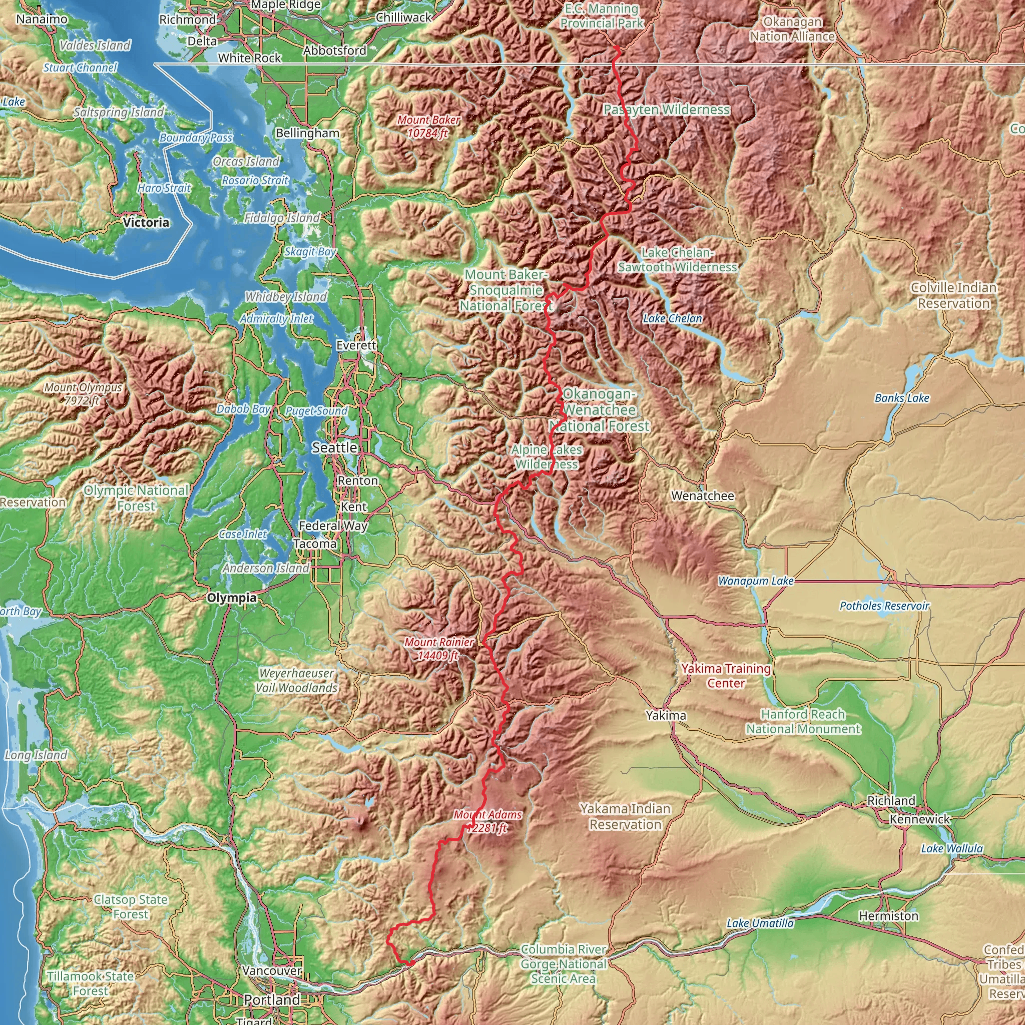 Pacific Crest Trail - Washington mobile static map