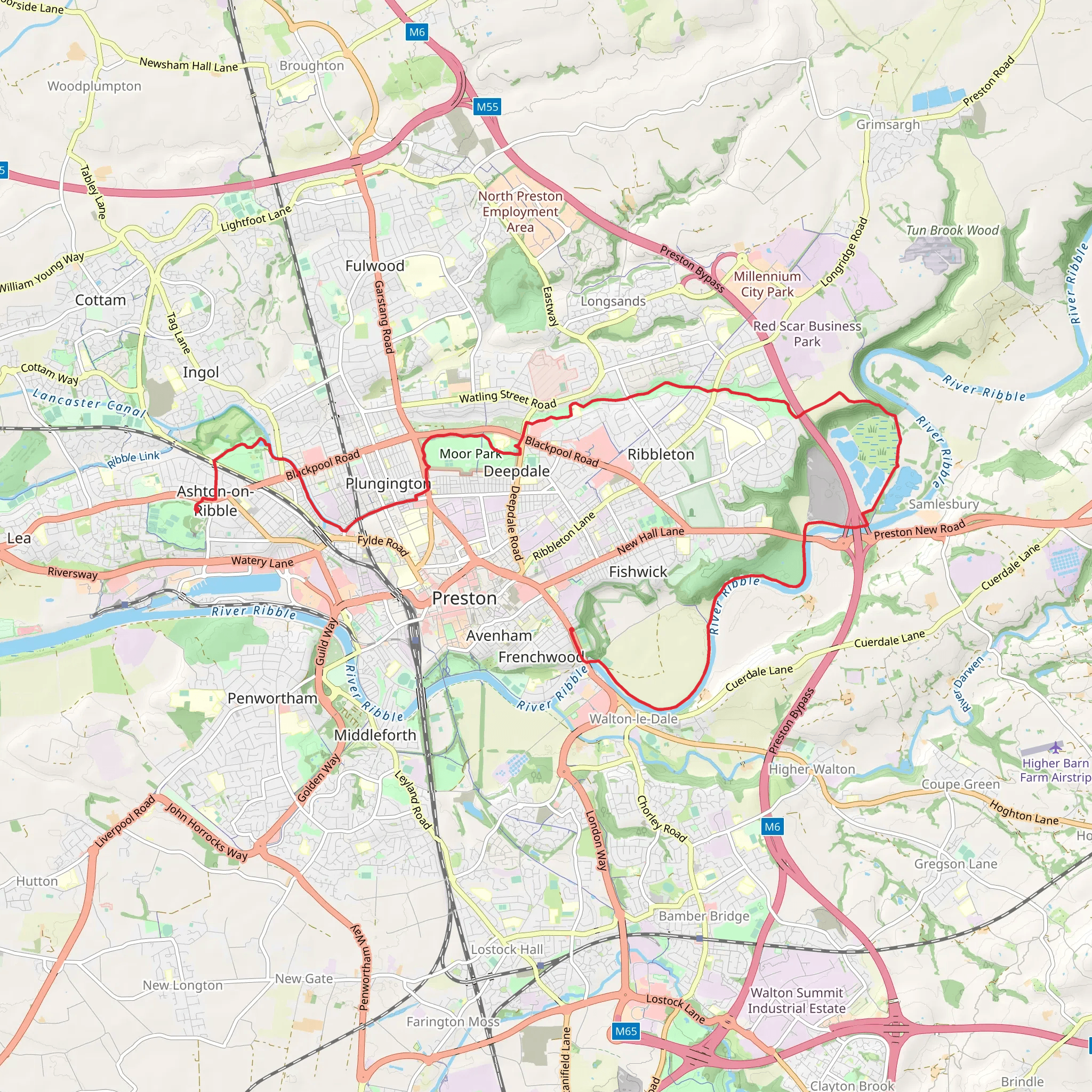Fishwick Bottoms Nature Reserve to Ashton Park Walk - Preston mobile static map