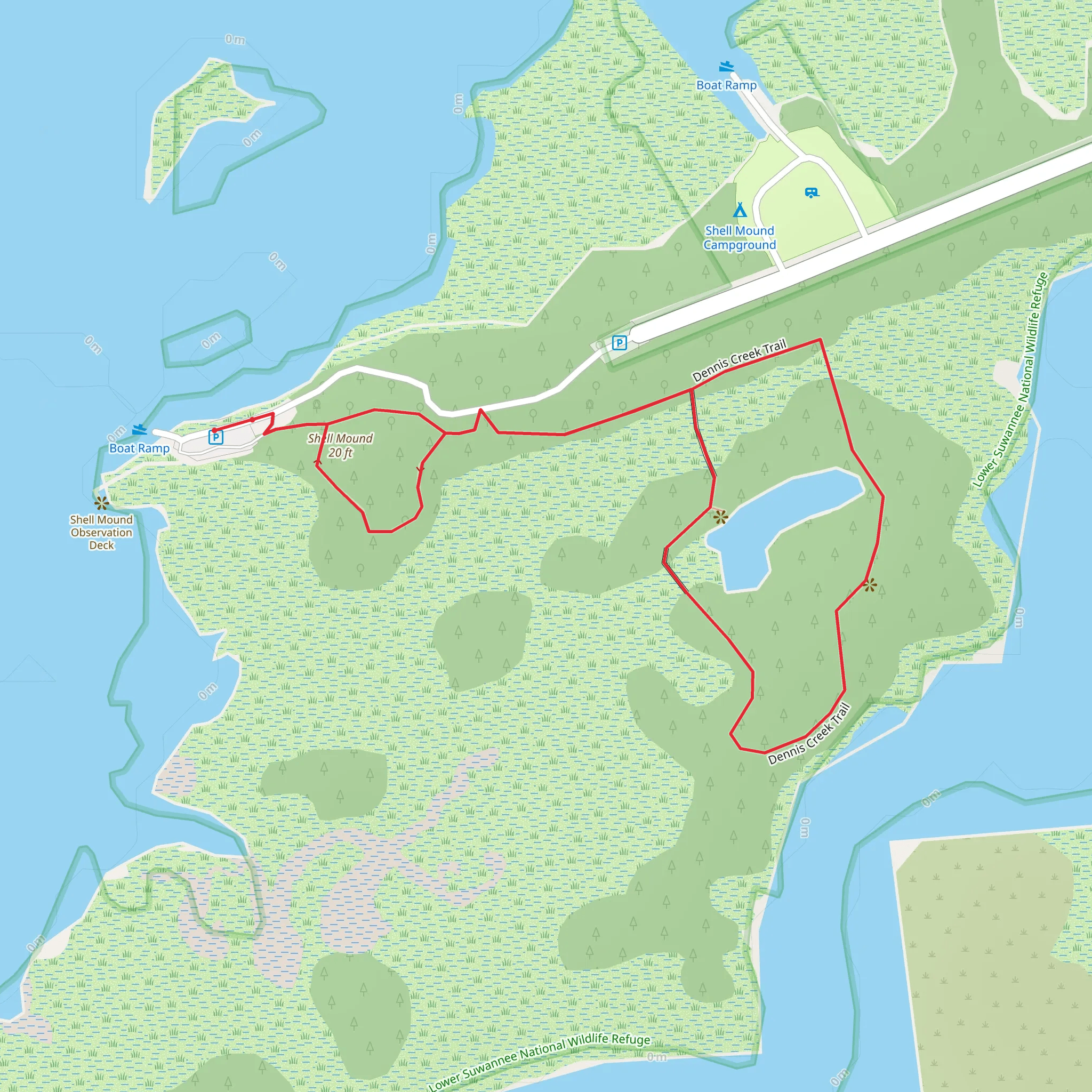 Shell Mound and Dennis Creek Loop Trail mobile static map