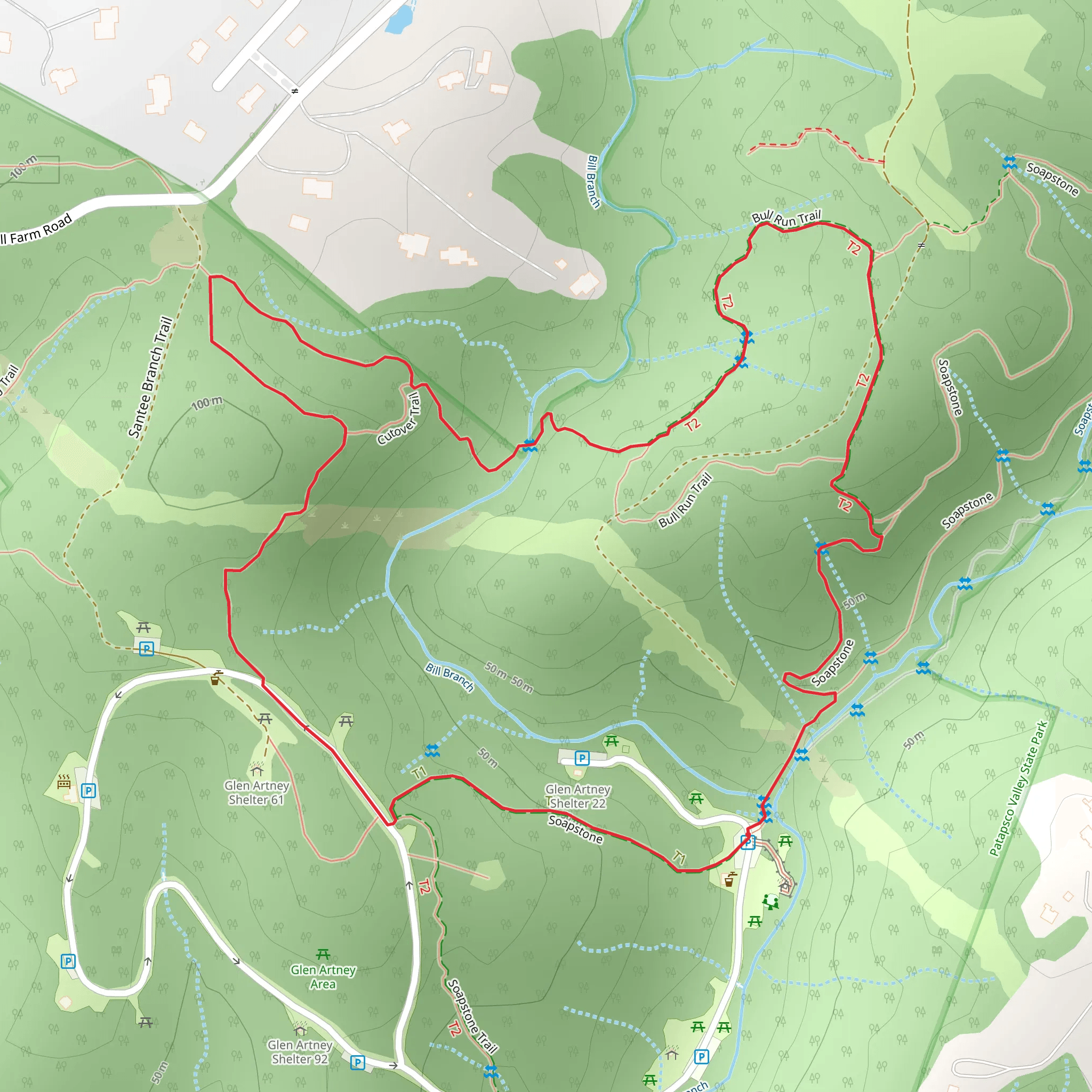 Soapstone, Santee Branch and Bull Run Loop Trail mobile static map