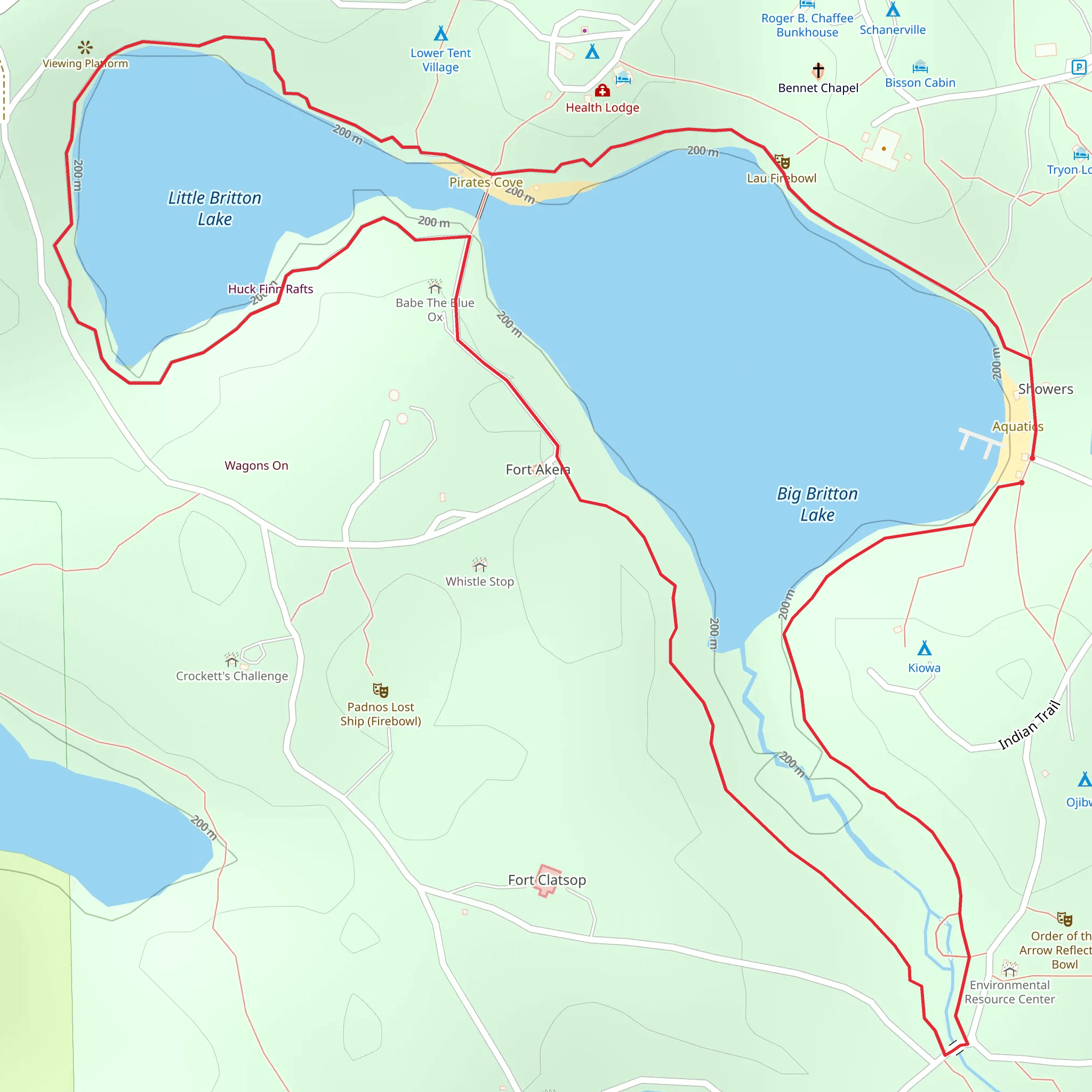 Big and Little Britton Lake Loop via Gerber Red Trail mobile static map