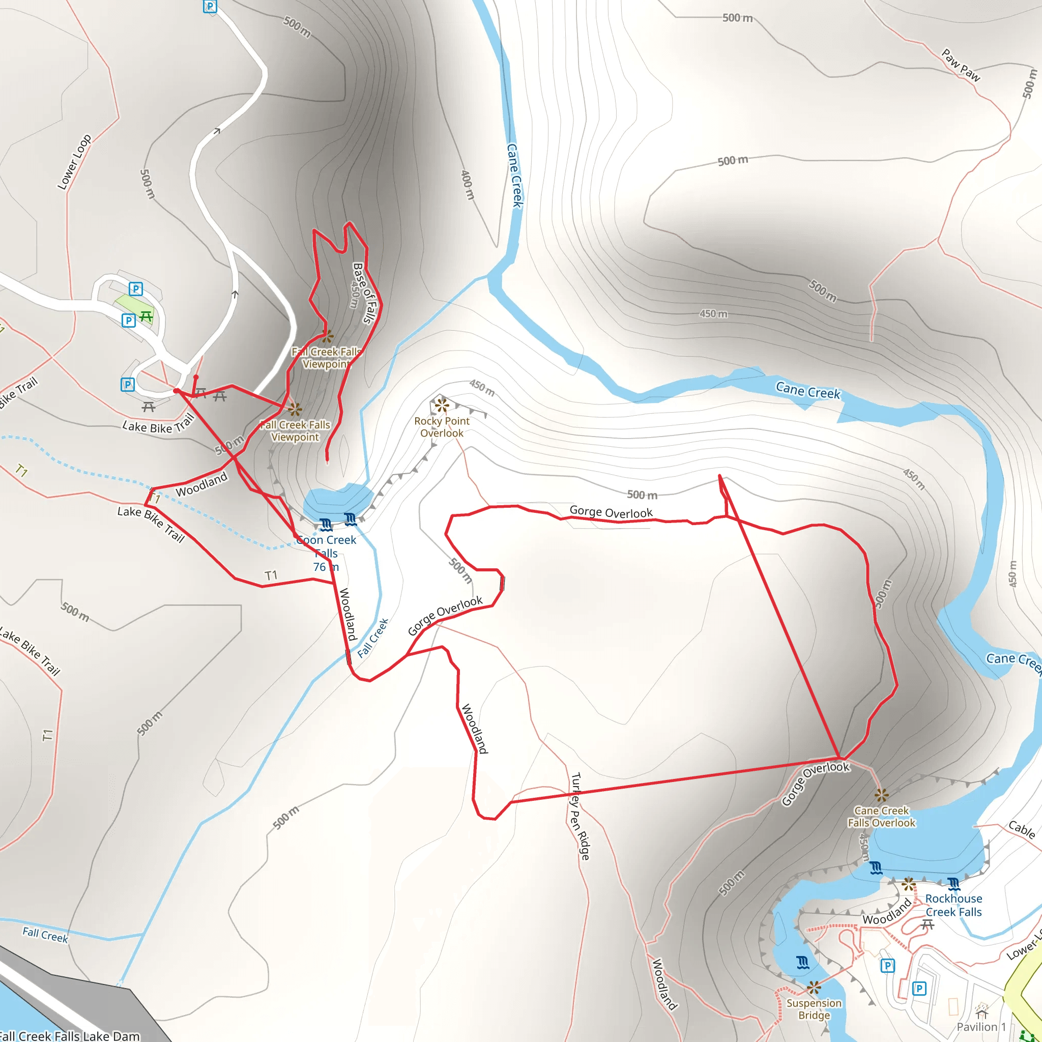 Gorge Overlook and Woodland Loop mobile static map