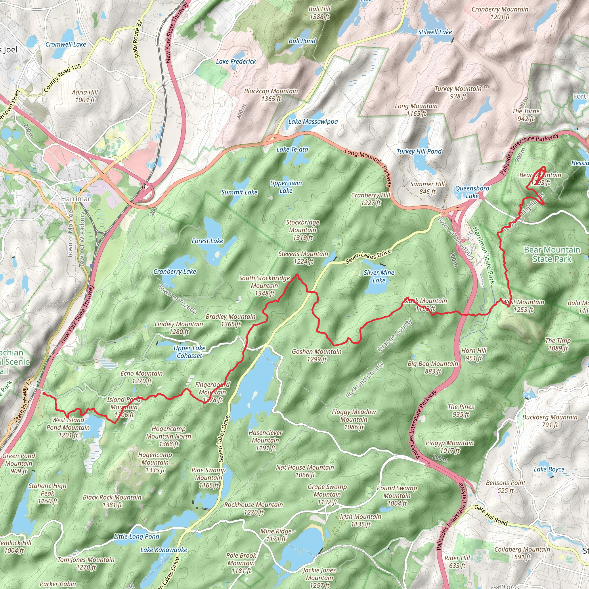 Island Pond Mountain and Fingerboard Mountain via Appalachian Trail mobile static map