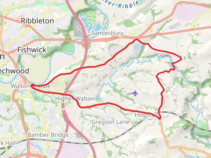 Walton le Dale to Samlesbury Bottoms Loop mobile static map