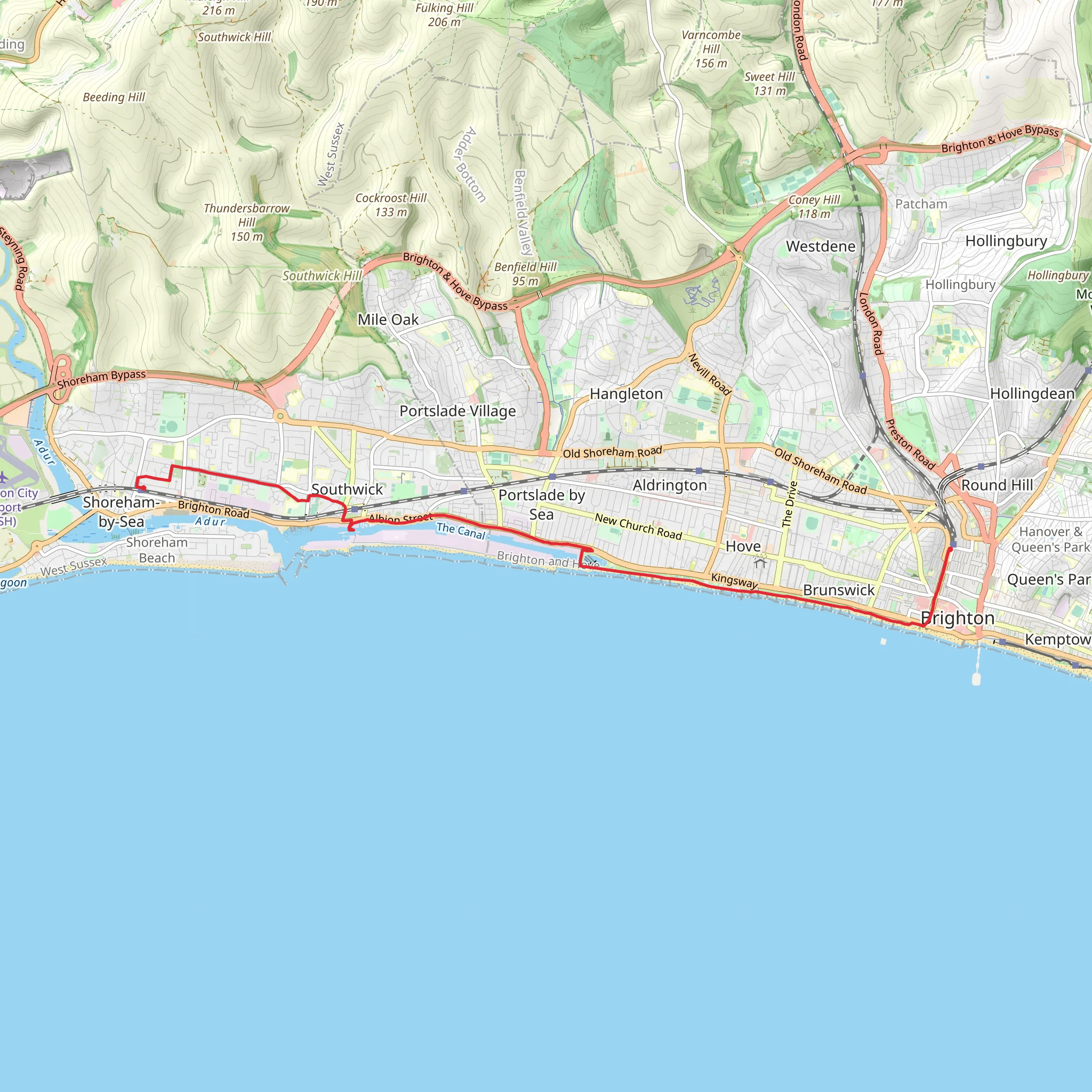 Shoreham-by-Sea to Brighton Walk mobile static map
