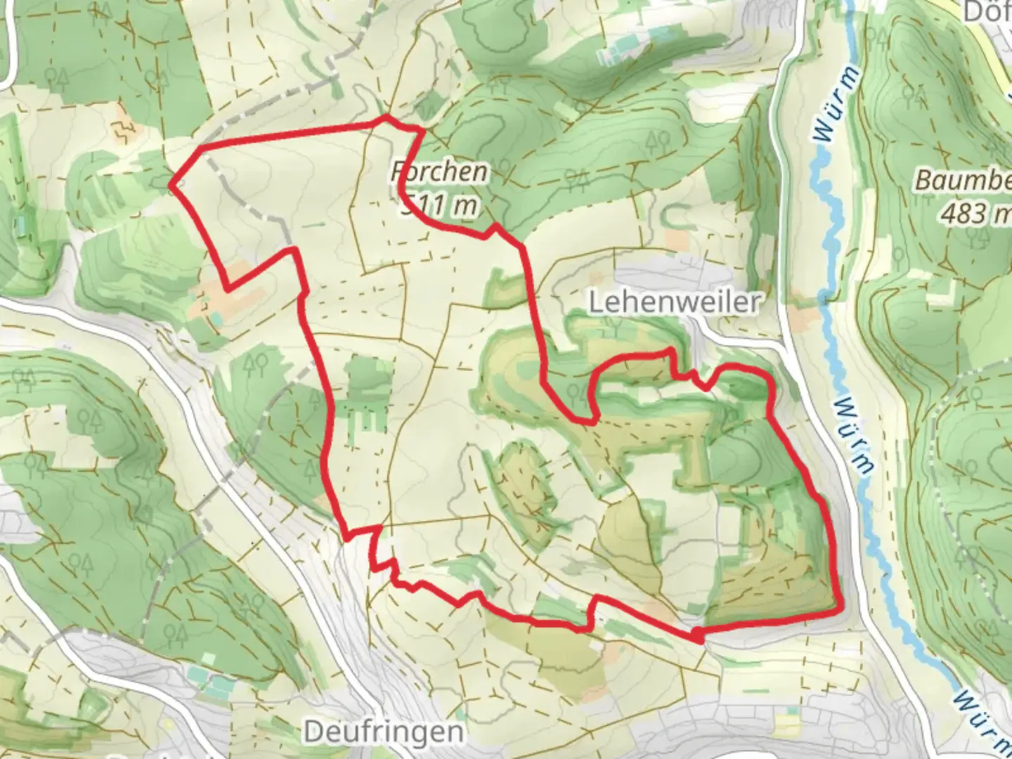 An image depicting the trail Braunerde Terra Fusca via Haldenweg and its surrounding area.