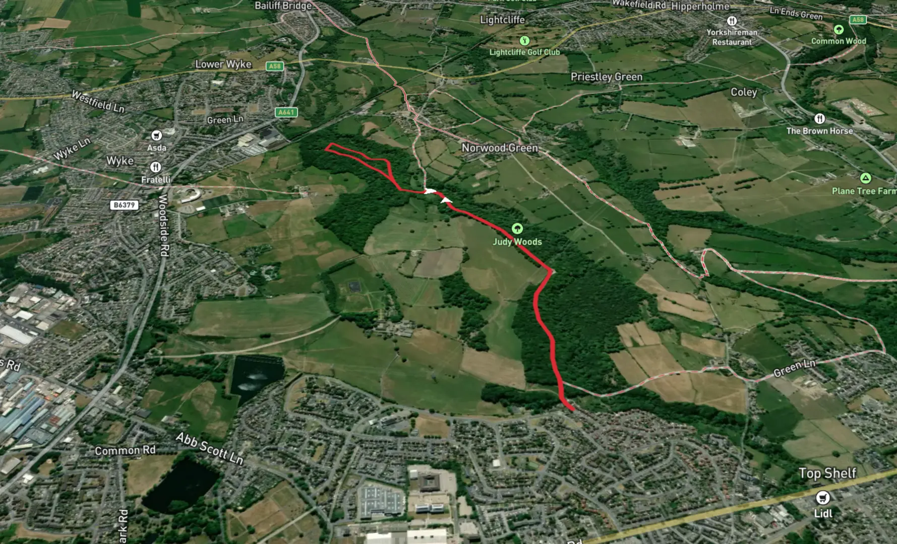 An image depicting the trail Judy Woods and Low Wood and its surrounding area.