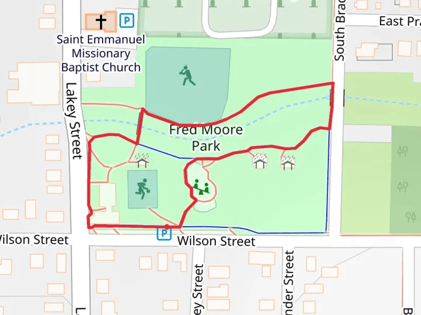 An image depicting the trail Fred Moore Park Loop and its surrounding area.