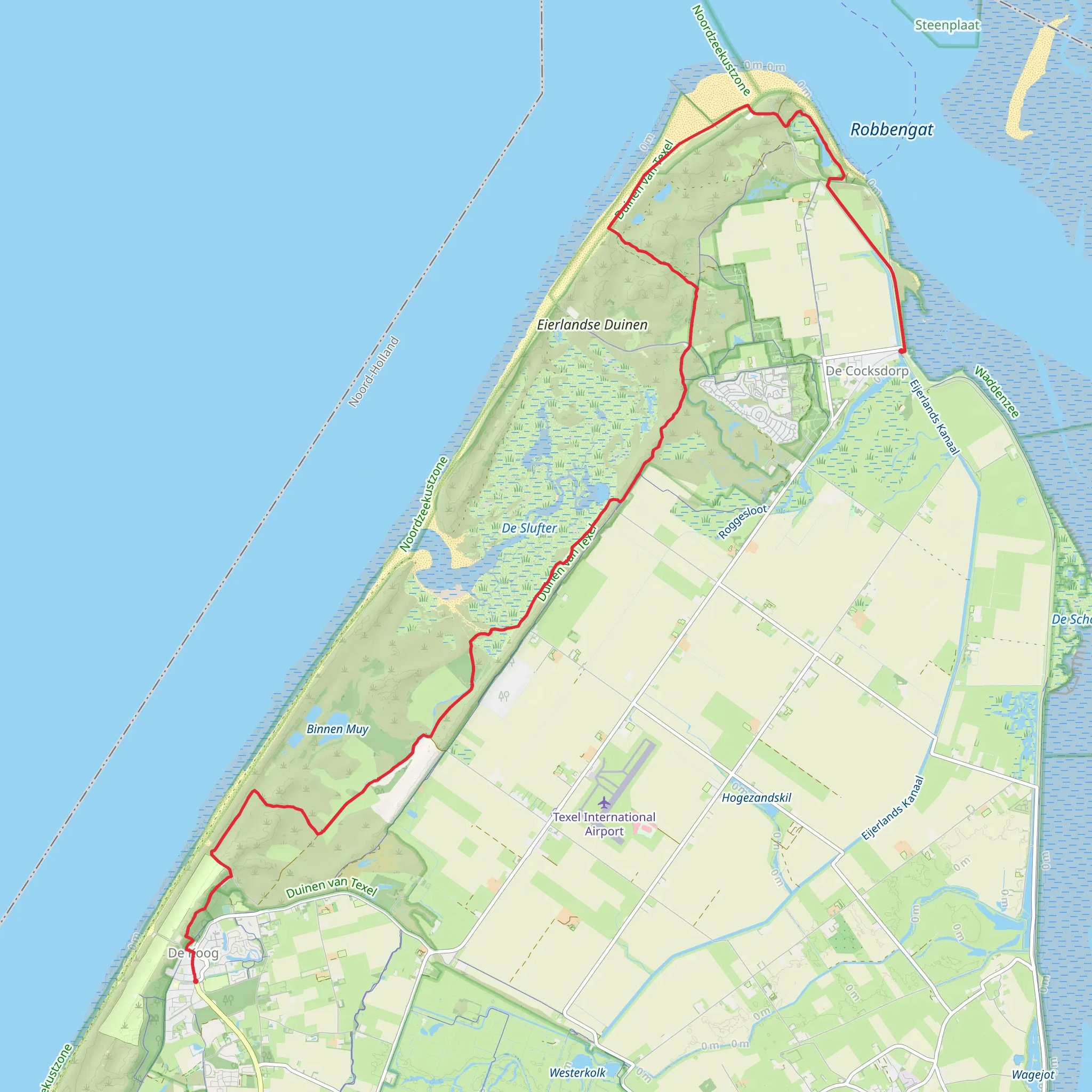De Koog to De Cocksdorp via De Slufter and Robbengat mobile static map