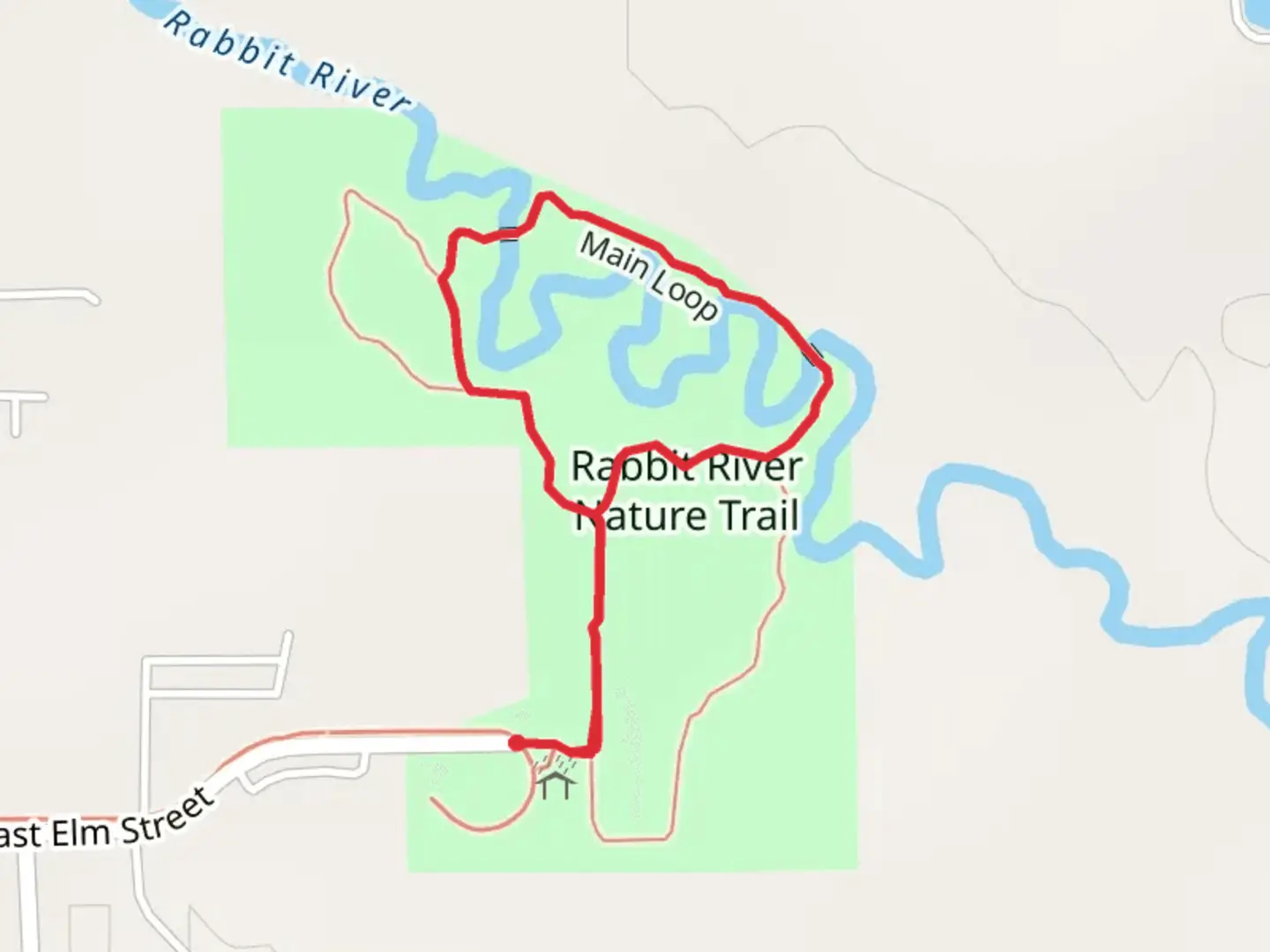 An image depicting the trail Rabbit River Nature Loop Trail and its surrounding area.