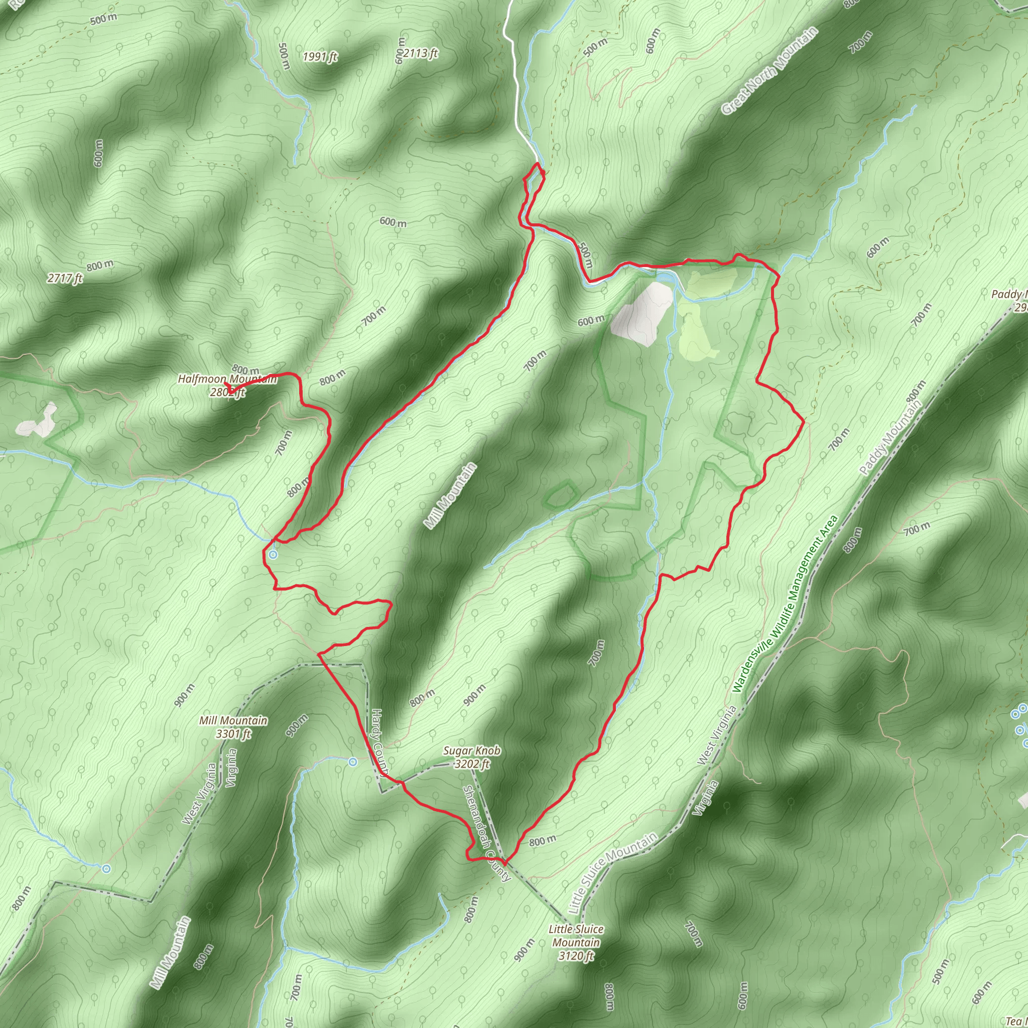 Tuscarora - Pond Run, Halfmoon Lookout and Old Mailpath Loop Trail mobile static map