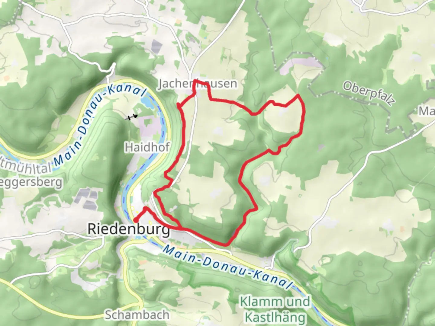 An image depicting the trail Riedenburg Loop and its surrounding area.