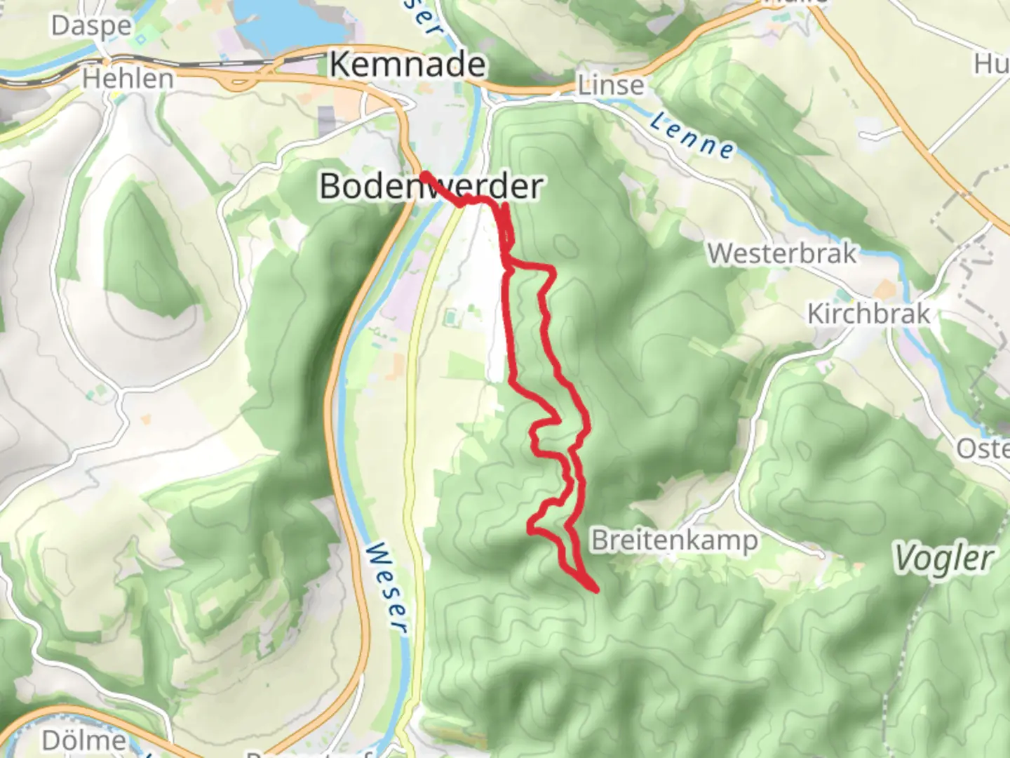 An image depicting the trail Bodohoehe and Wesser via Kammweg and its surrounding area.