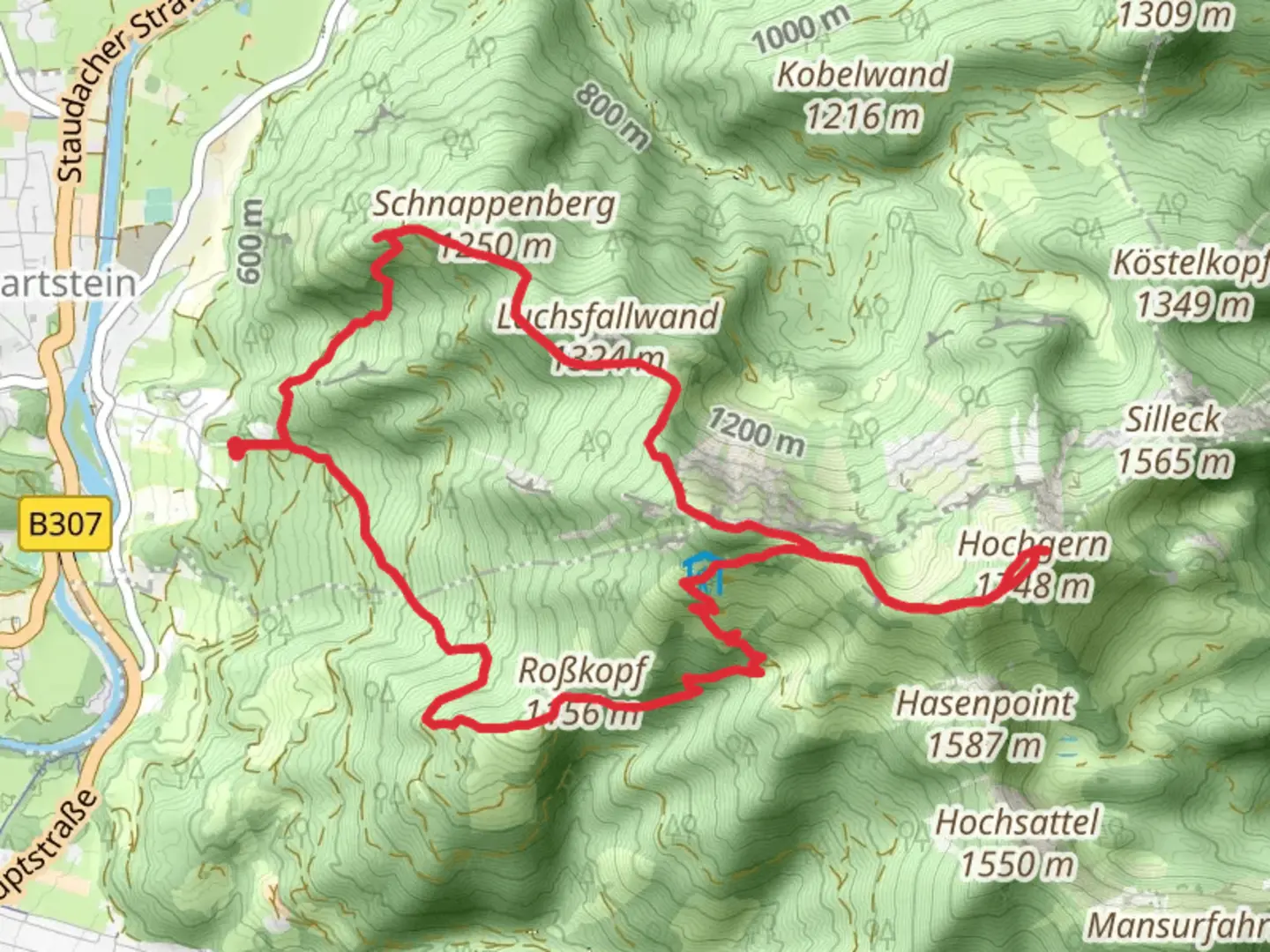 An image depicting the trail Hochlerch, Zwölferspitz and Hochgern via Maximiliansweg and SalzAlpenSteig and its surrounding area.