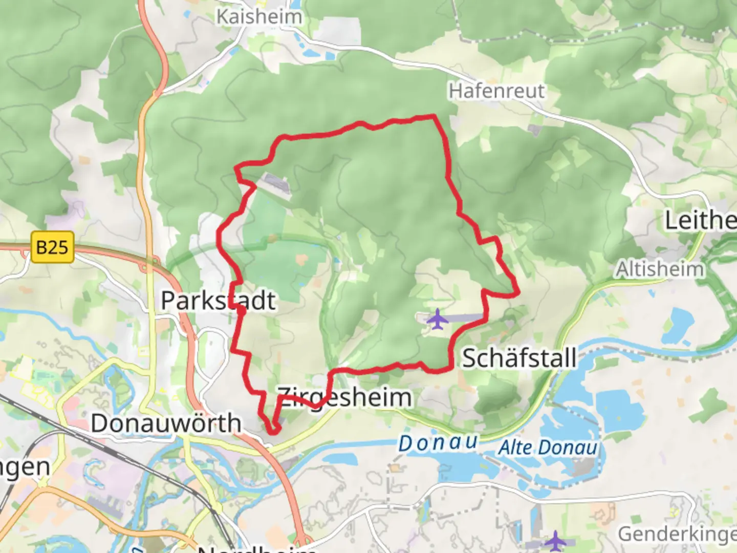An image depicting the trail Donauworth Loop and its surrounding area.