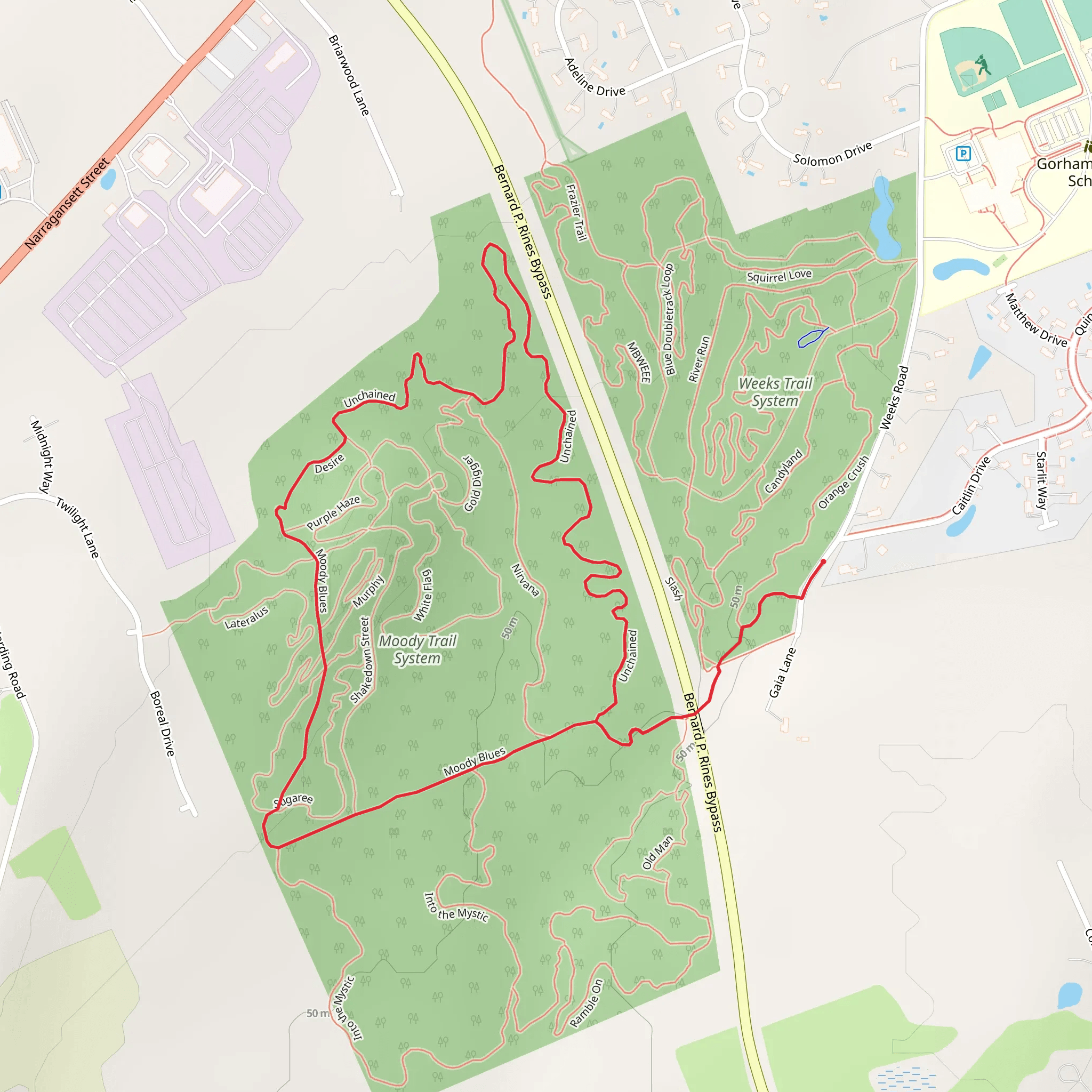 Moody Blues Trail and Unchained Trail Loop via Gaia Lane mobile static map