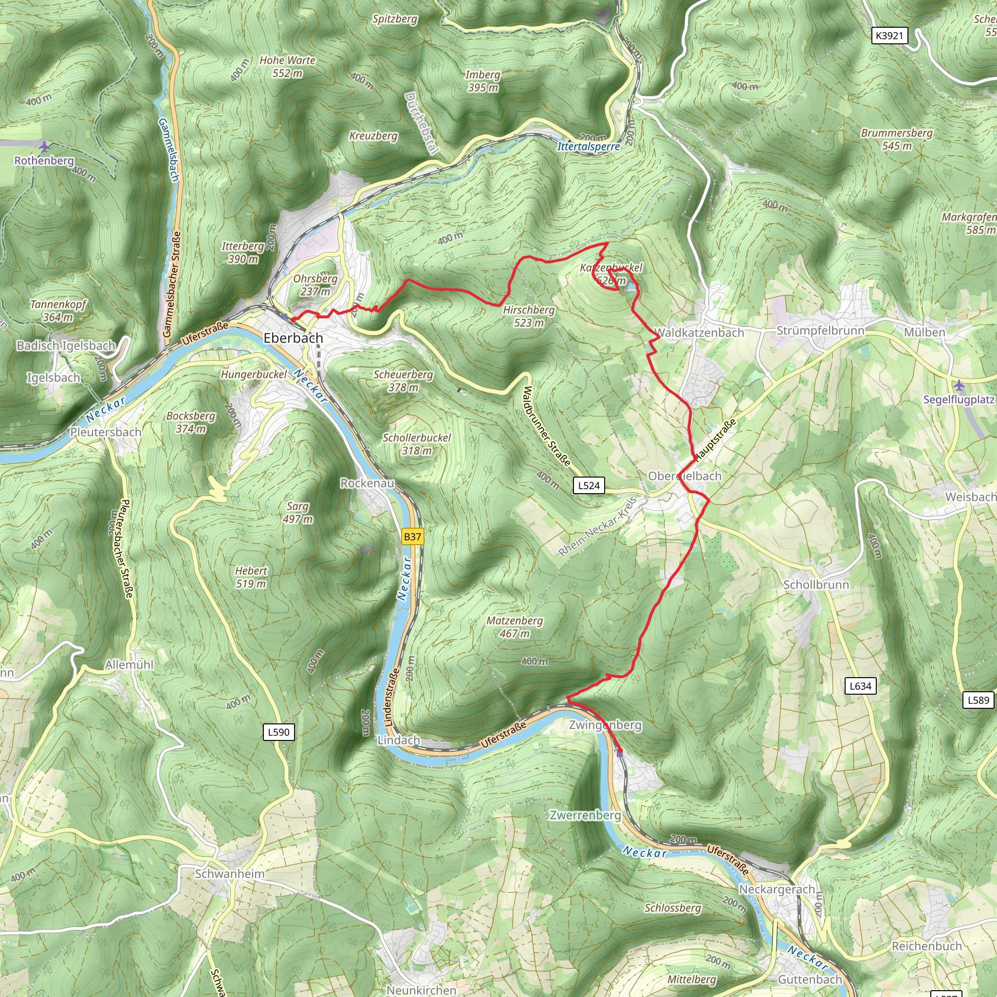 Zwingenberg to Eberbach Walk mobile static map